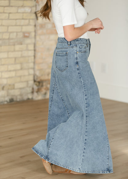 Jennifer Medium Wash A-Line Long Denim Skirt IC Skirts