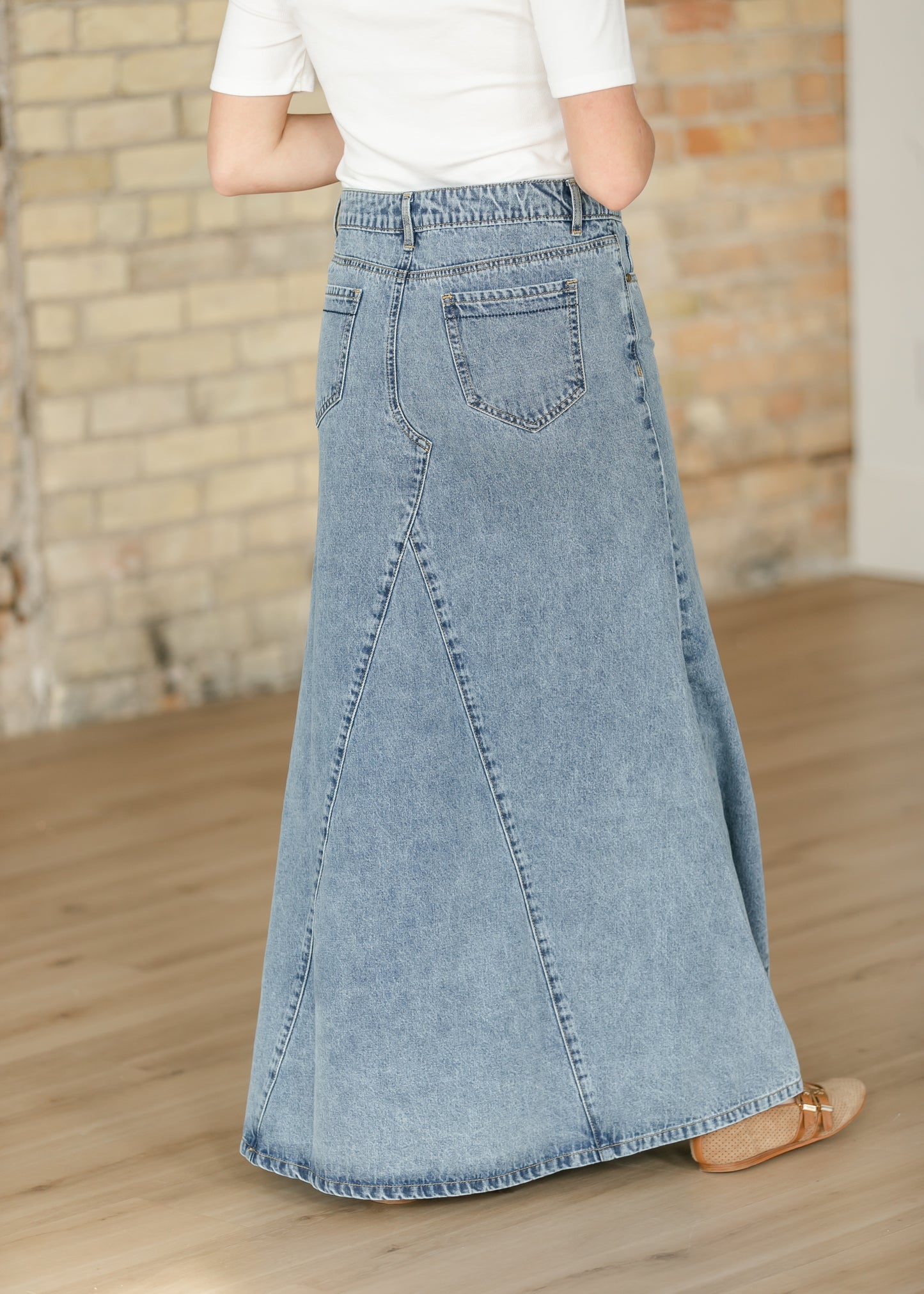 Jennifer Medium Wash A-Line Long Denim Skirt IC Skirts