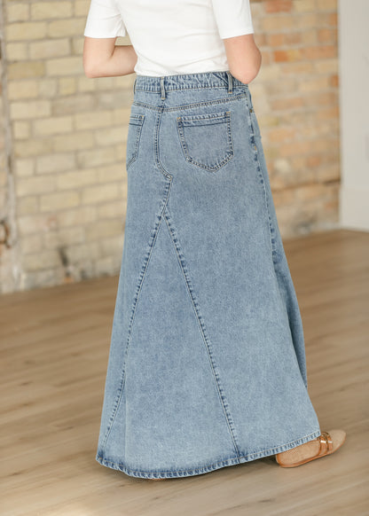 Jennifer Medium Wash A-Line Long Denim Skirt IC Skirts