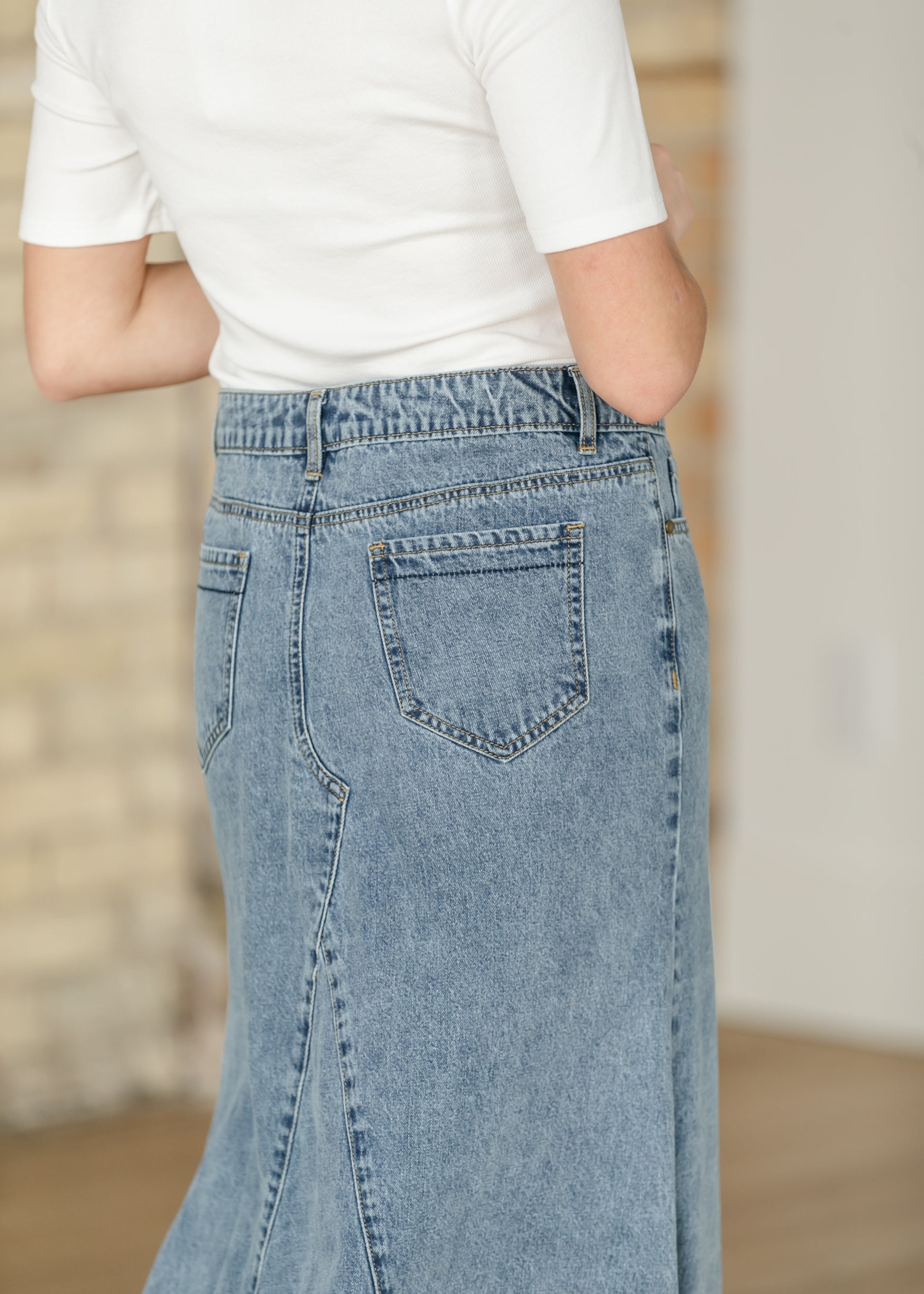 Jennifer Medium Wash A-Line Long Denim Skirt IC Skirts