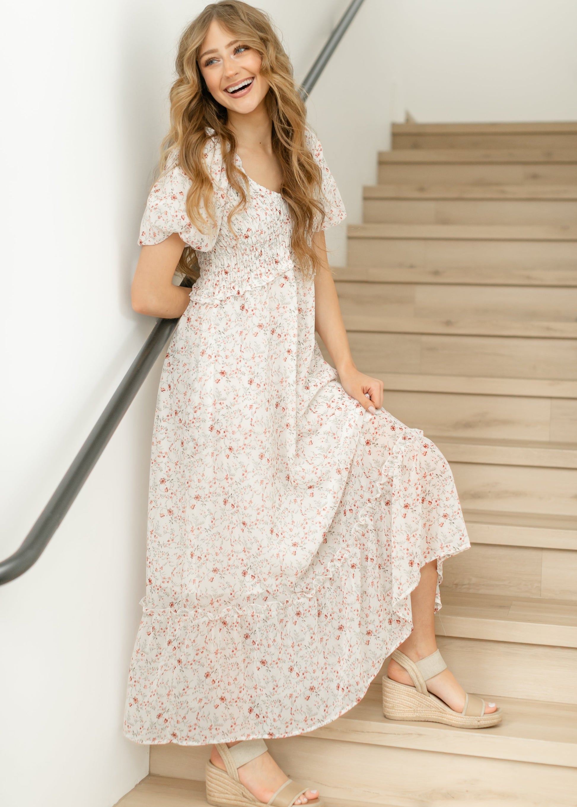 Jensen Puff Sleeve V-Neck Maxi Dress FF Dresses