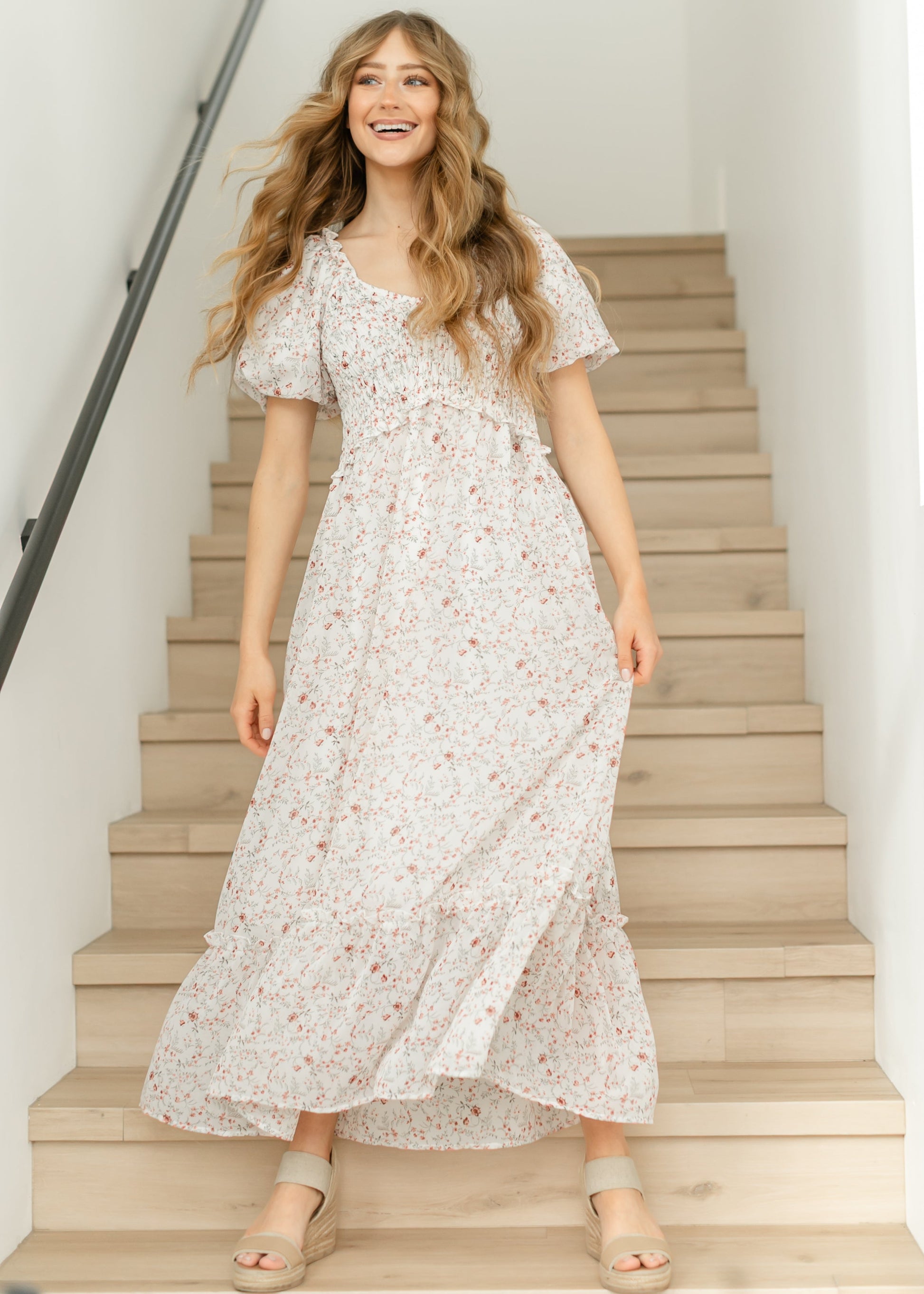 puff sleeve v neck maxi dress V-Neck Puff Sleeve Maxi Dress