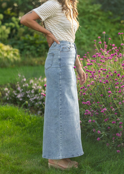 Jessa A-line Denim Maxi Skirt FF Skirts