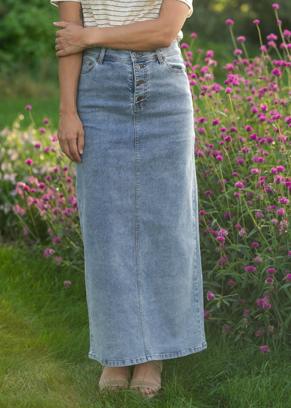 Jessa A-line Denim Maxi Skirt FF Skirts