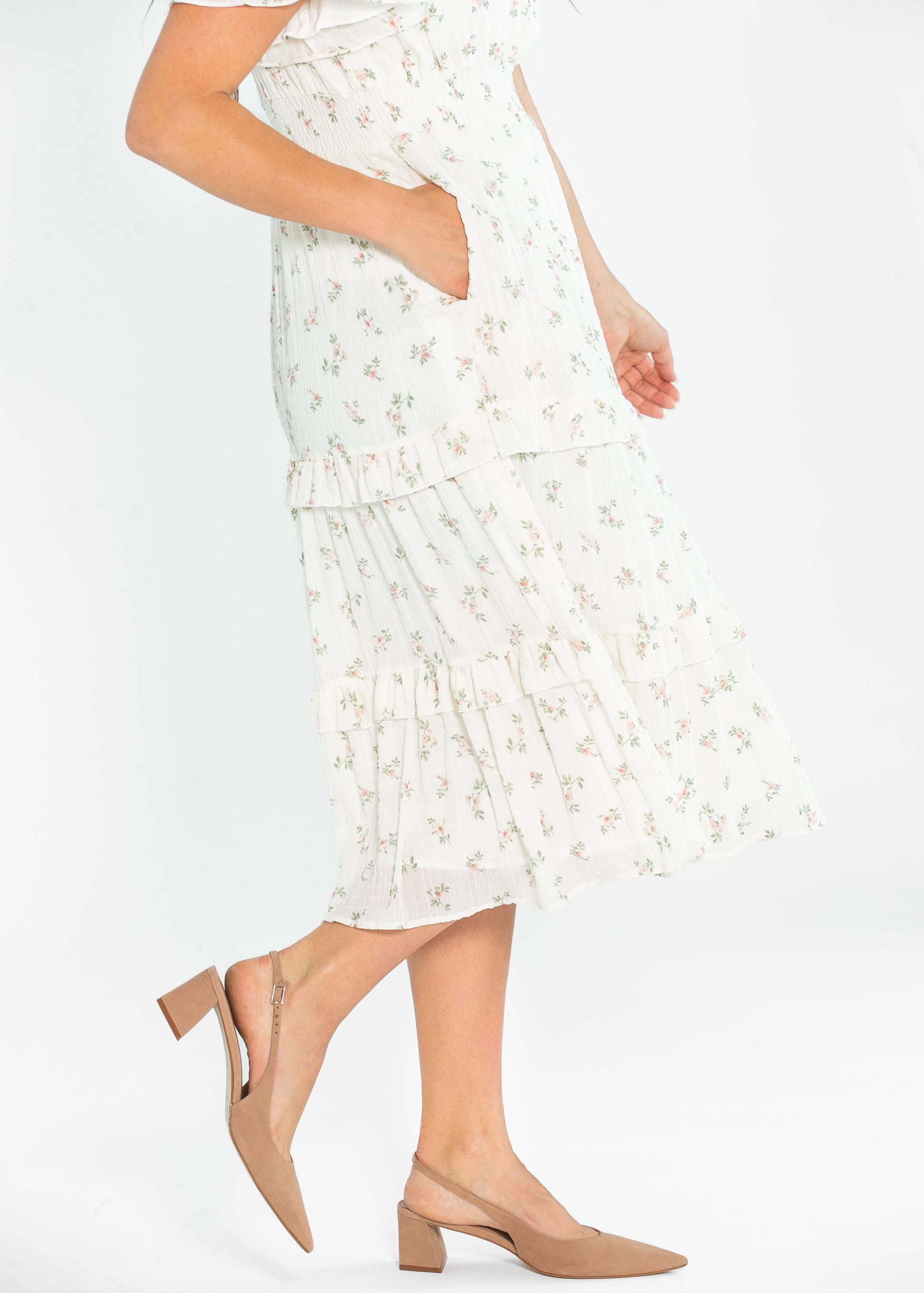 Jessa Tea Party Pink V-neck Midi Dress FF Dresses