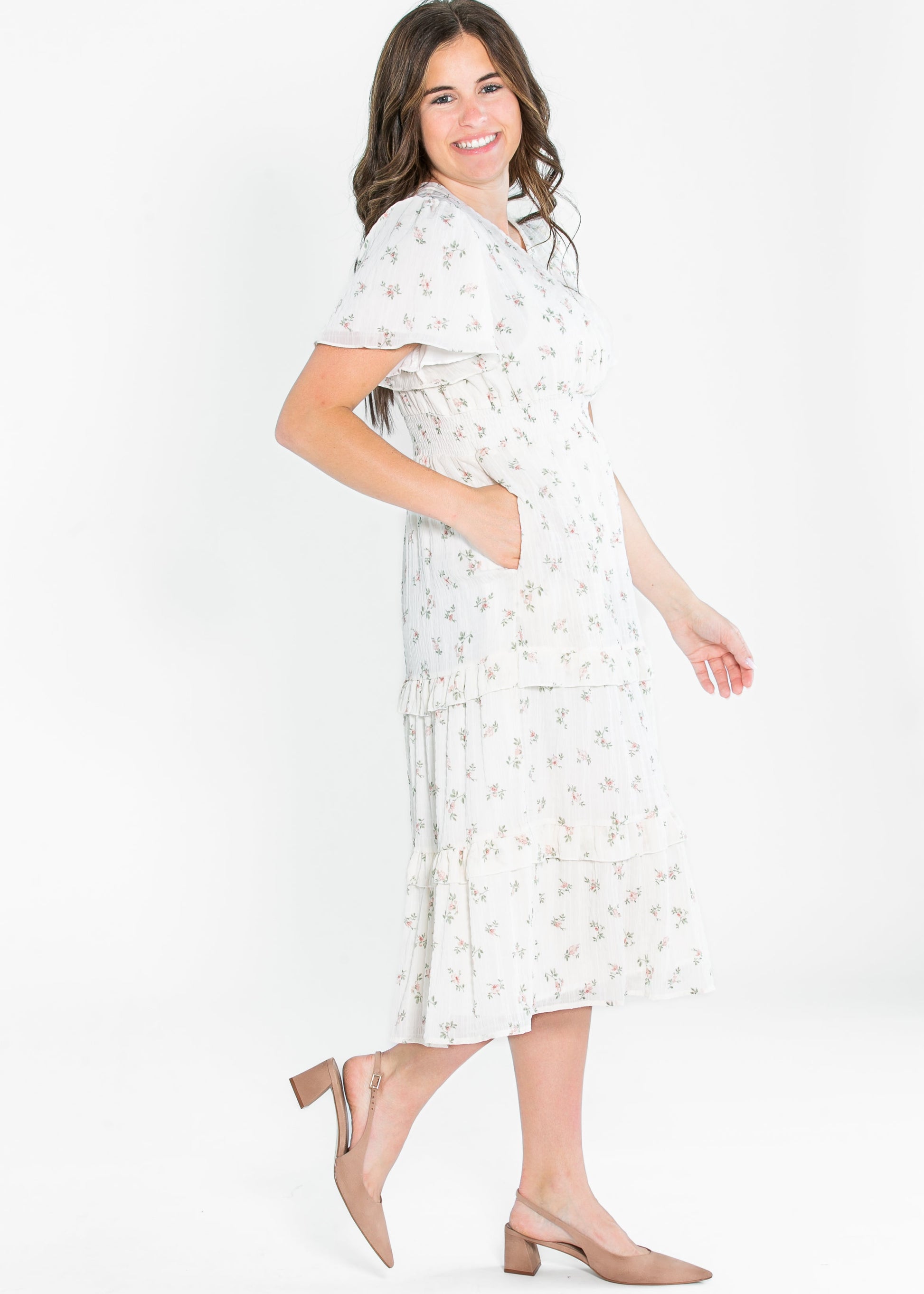 Jessa Tea Party Pink V-neck Midi Dress FF Dresses