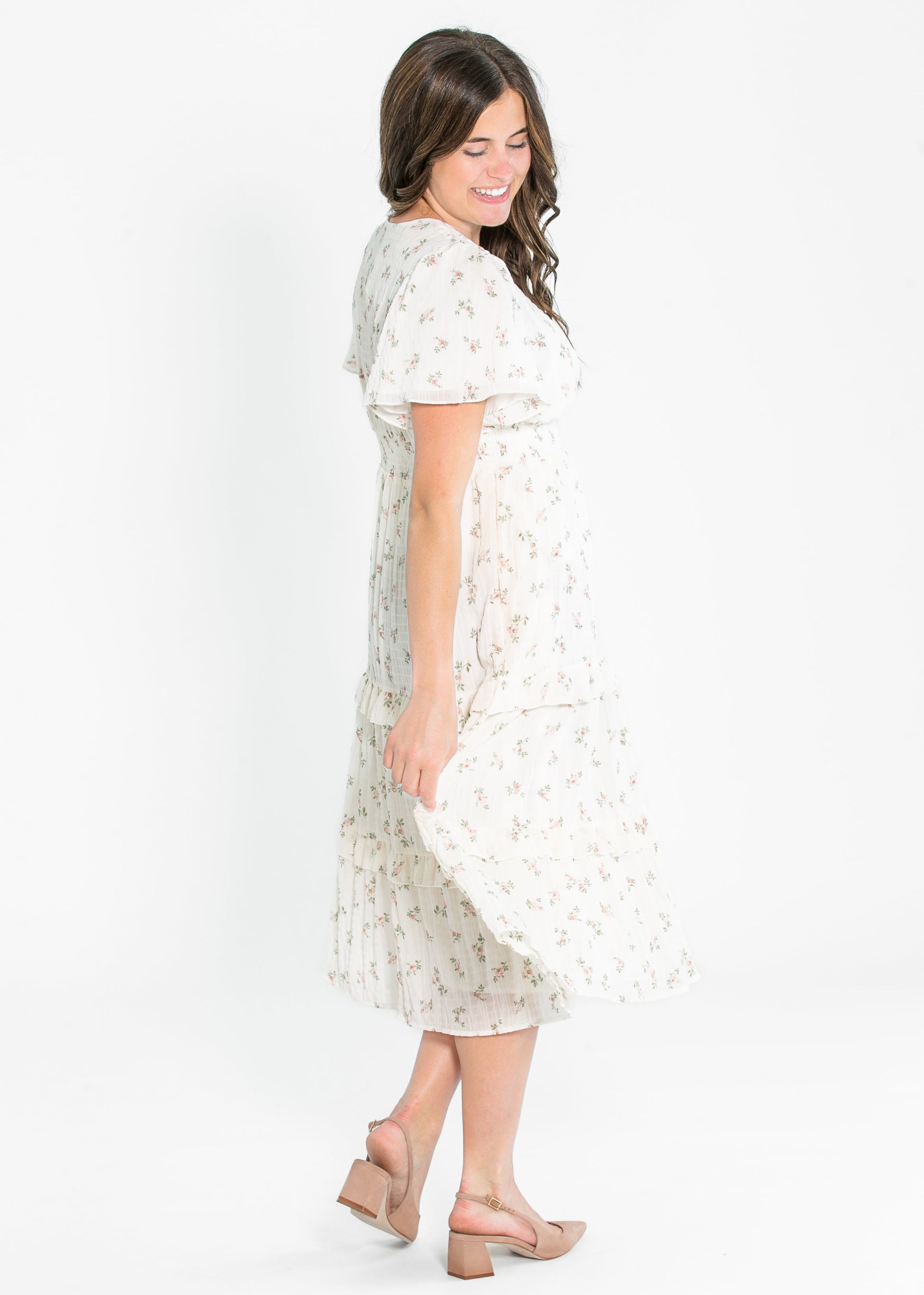 Jessa Tea Party Pink V-neck Midi Dress - FINAL SALE Inherit Co. Jessa Tea Party Pink V-neck Midi Dress - FINAL SALE Inherit Co.