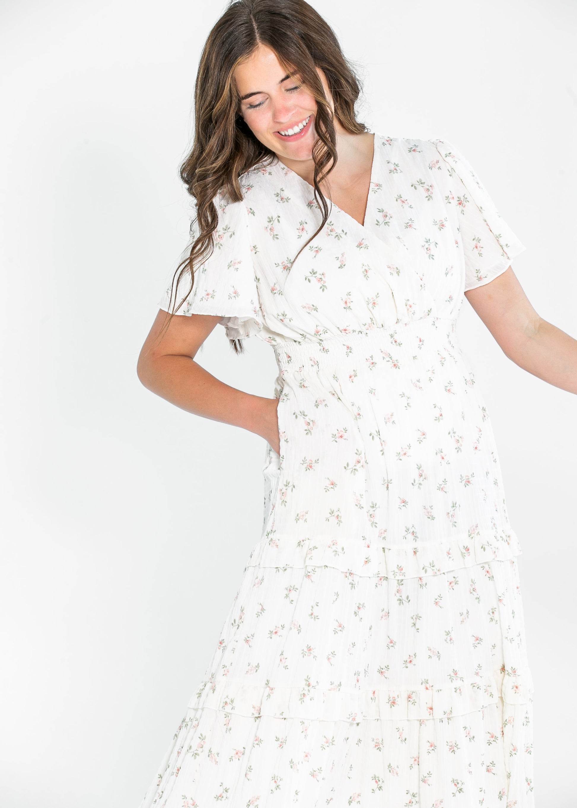 Jessa Tea Party Pink V-neck Midi Dress FF Dresses