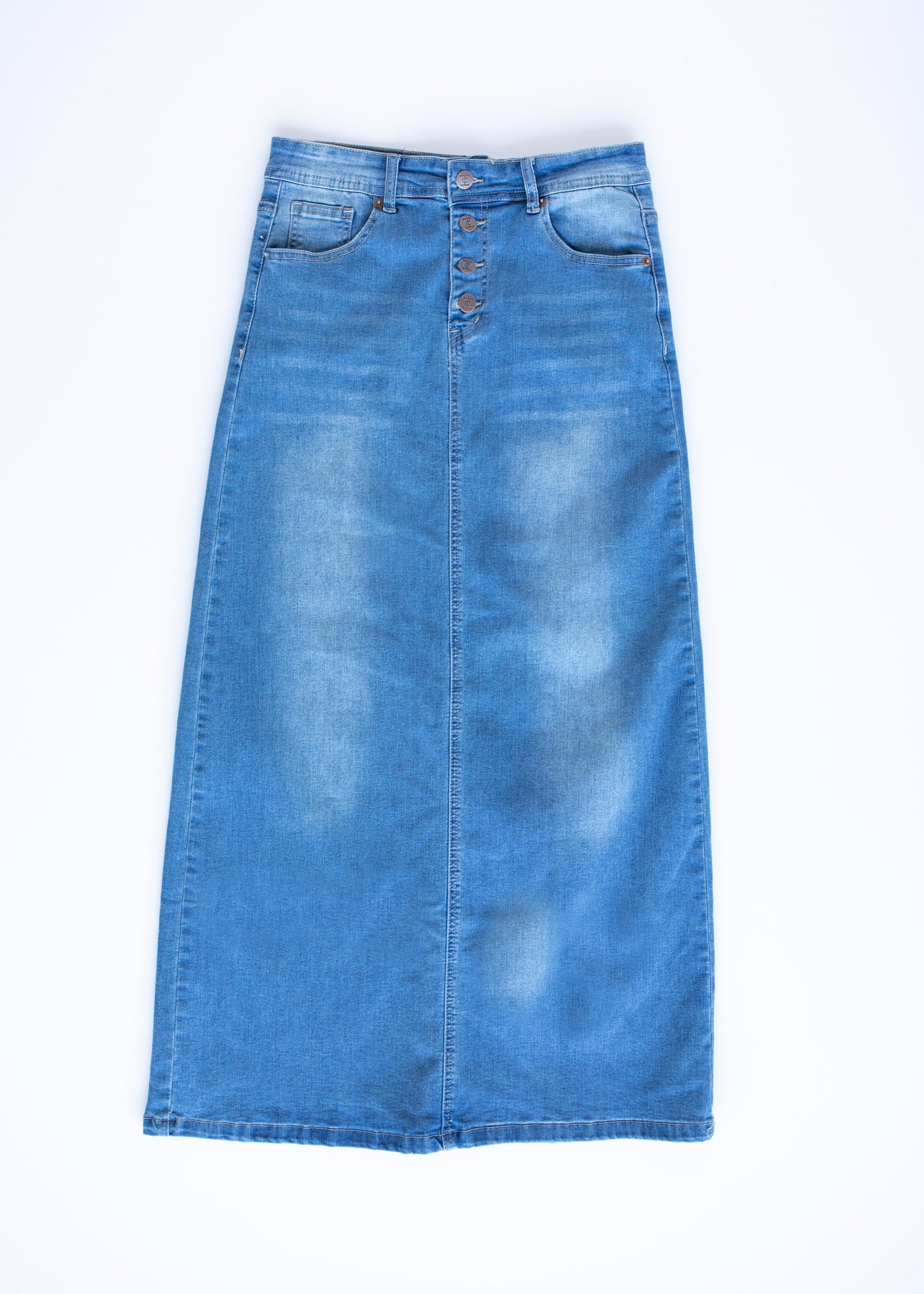Jessa Vintage Wash Button Front Long Denim Skirt - FINAL SALE IC Skirts
