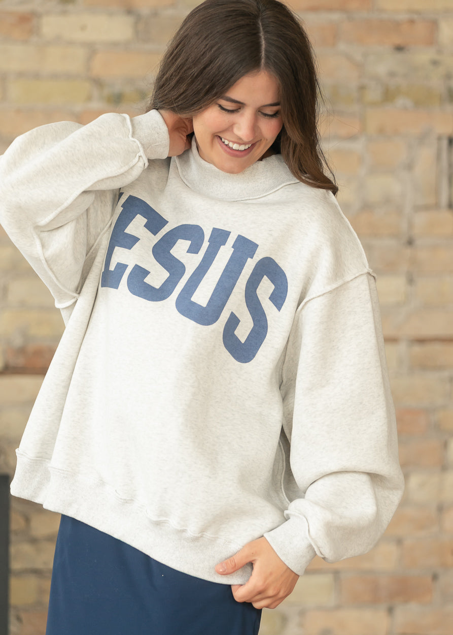 Jesus Graphic Raw Hem Sweatshirt FF Tops