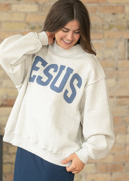 Jesus Graphic Raw Hem Sweatshirt FF Tops