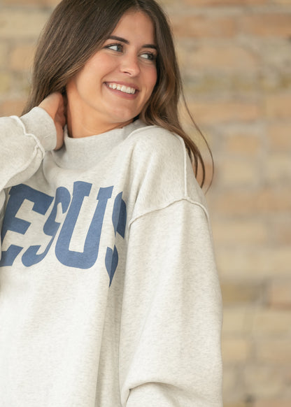 Jesus Graphic Raw Hem Sweatshirt FF Tops