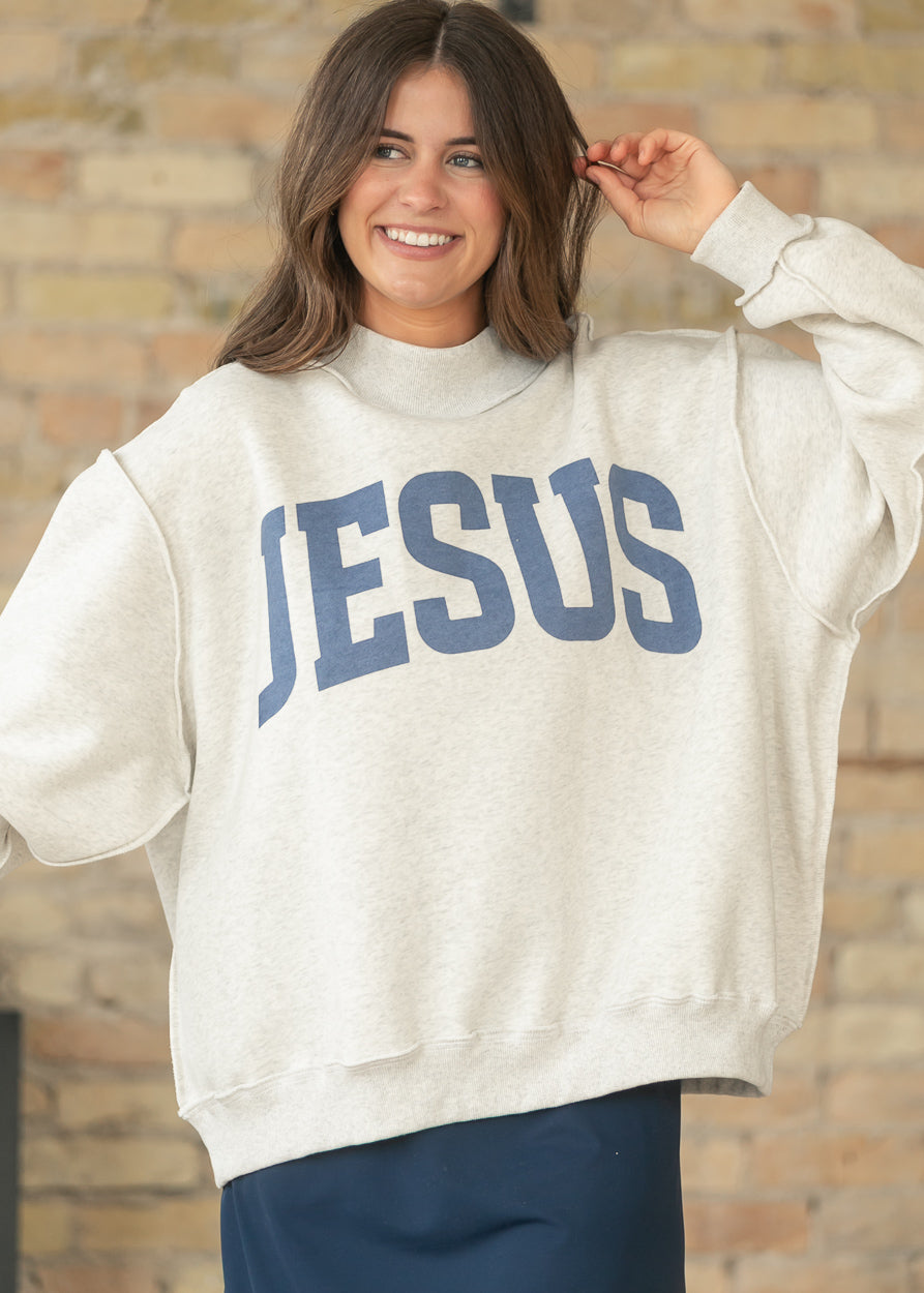 Jesus Graphic Raw Hem Sweatshirt FF Tops