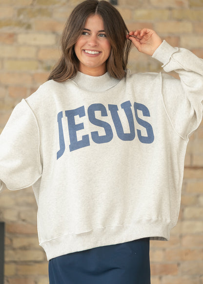 Jesus Graphic Raw Hem Sweatshirt FF Tops