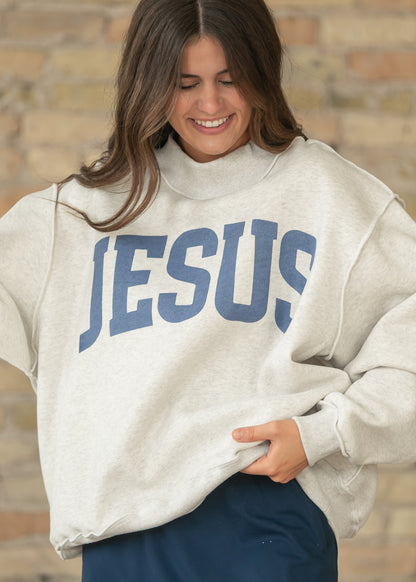 Jesus Graphic Raw Hem Sweatshirt FF Tops