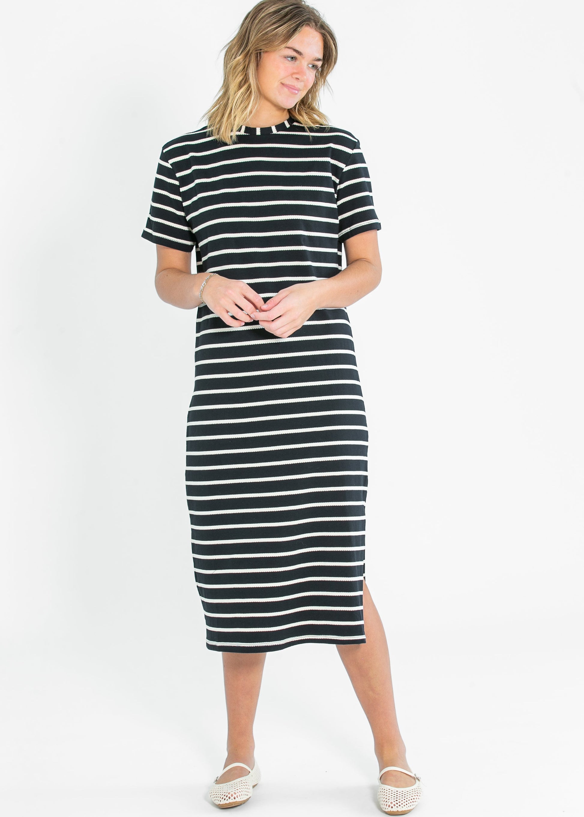 Jett Ivory Striped Cotton T-shirt Dress FF Dresses