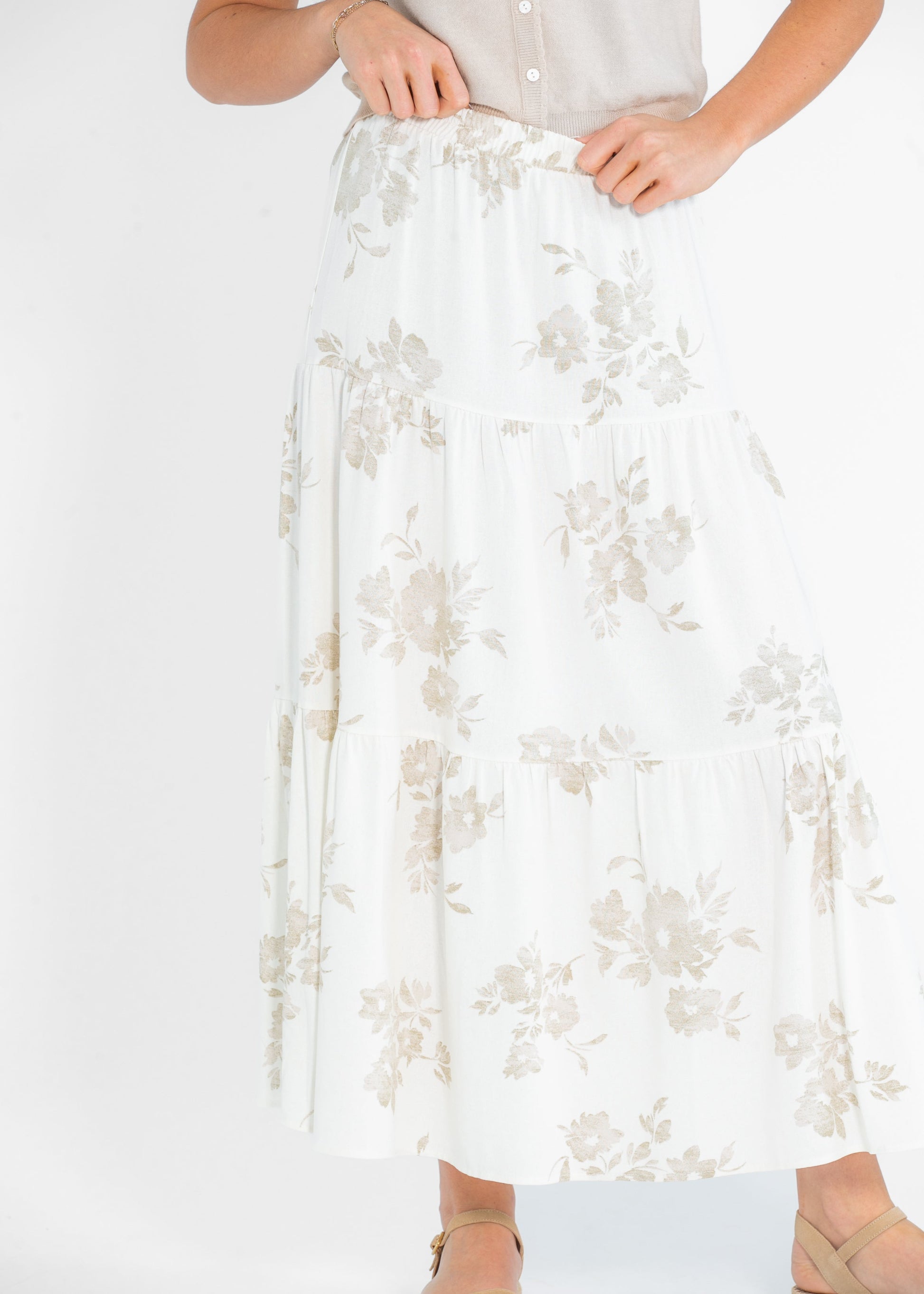 Jill Floral Stretch Waist Floral Tiered Maxi Skirt IC Skirts