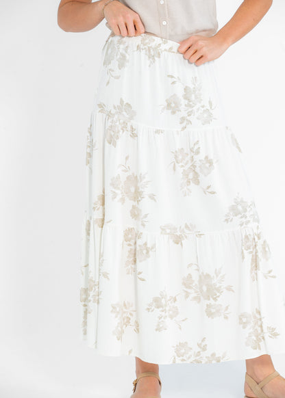 Jill Floral Stretch Waist Floral Tiered Maxi Skirt IC Skirts