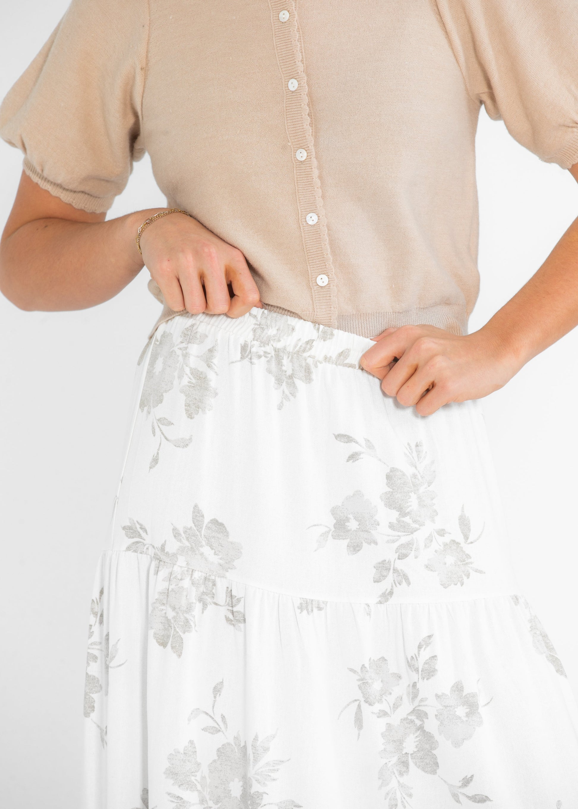 Jill Floral Stretch Waist Floral Tiered Maxi Skirt IC Skirts