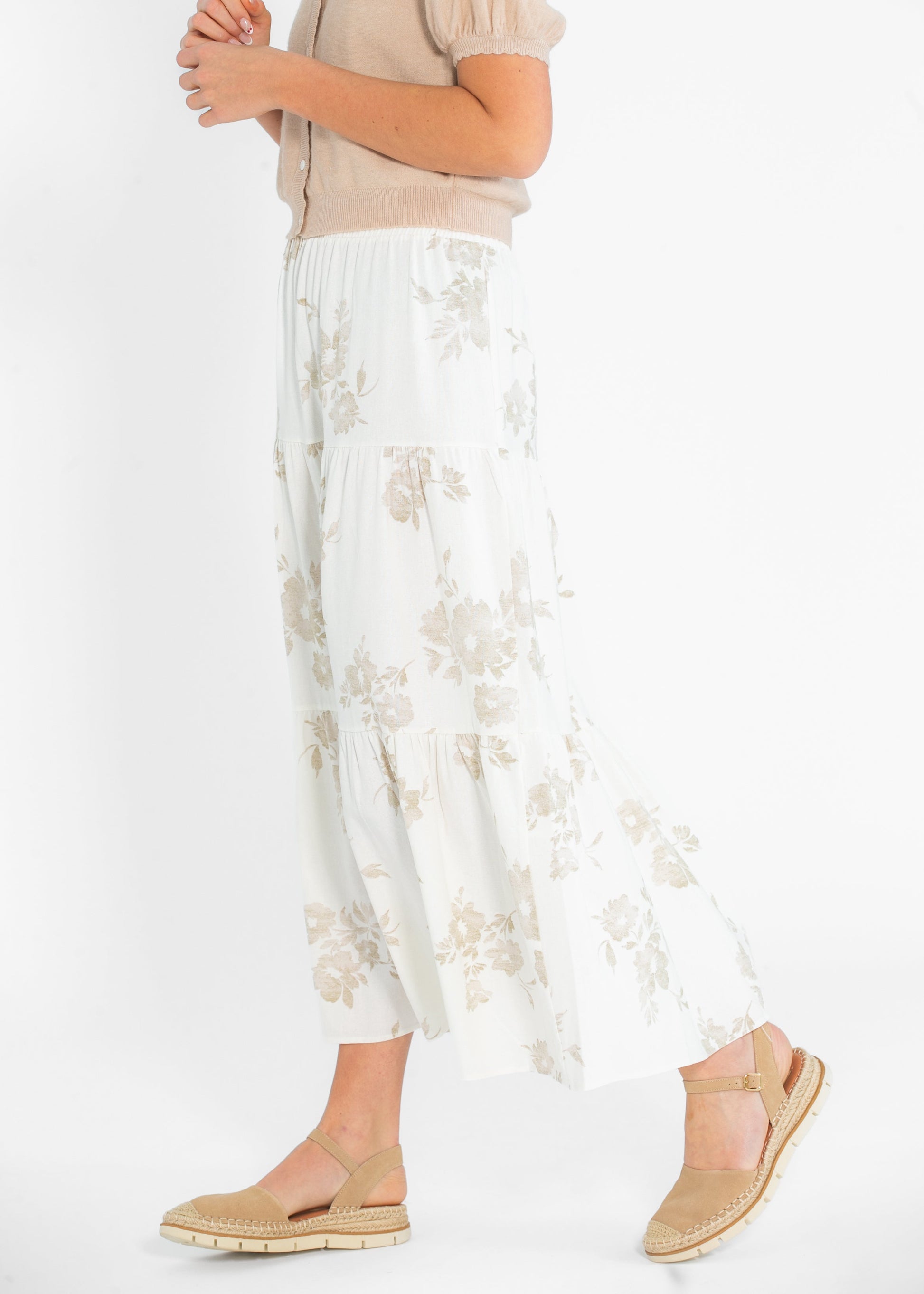 Jill Floral Stretch Waist Floral Tiered Maxi Skirt IC Skirts