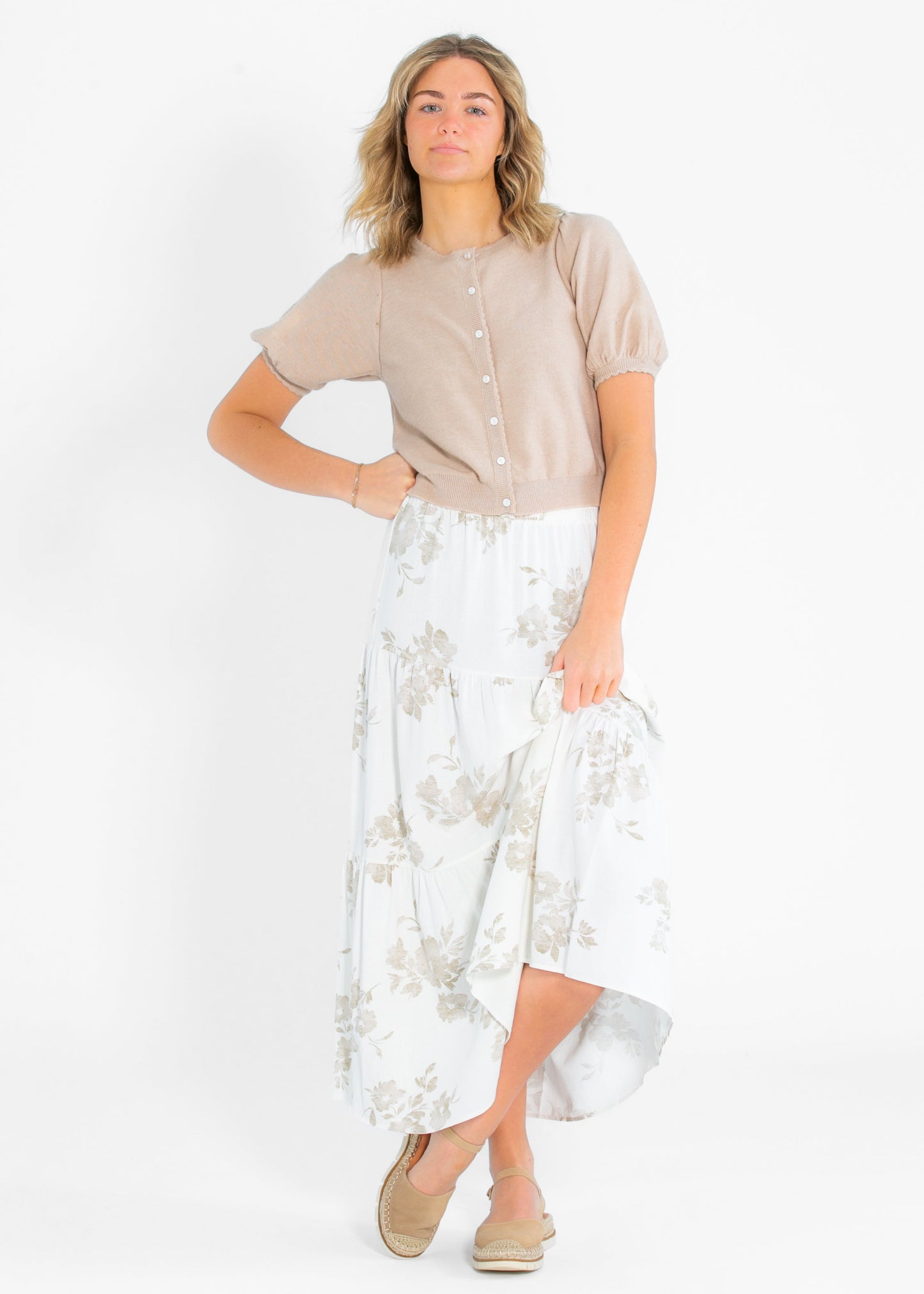 Jill Floral Stretch Waist Floral Tiered Maxi Skirt IC Skirts