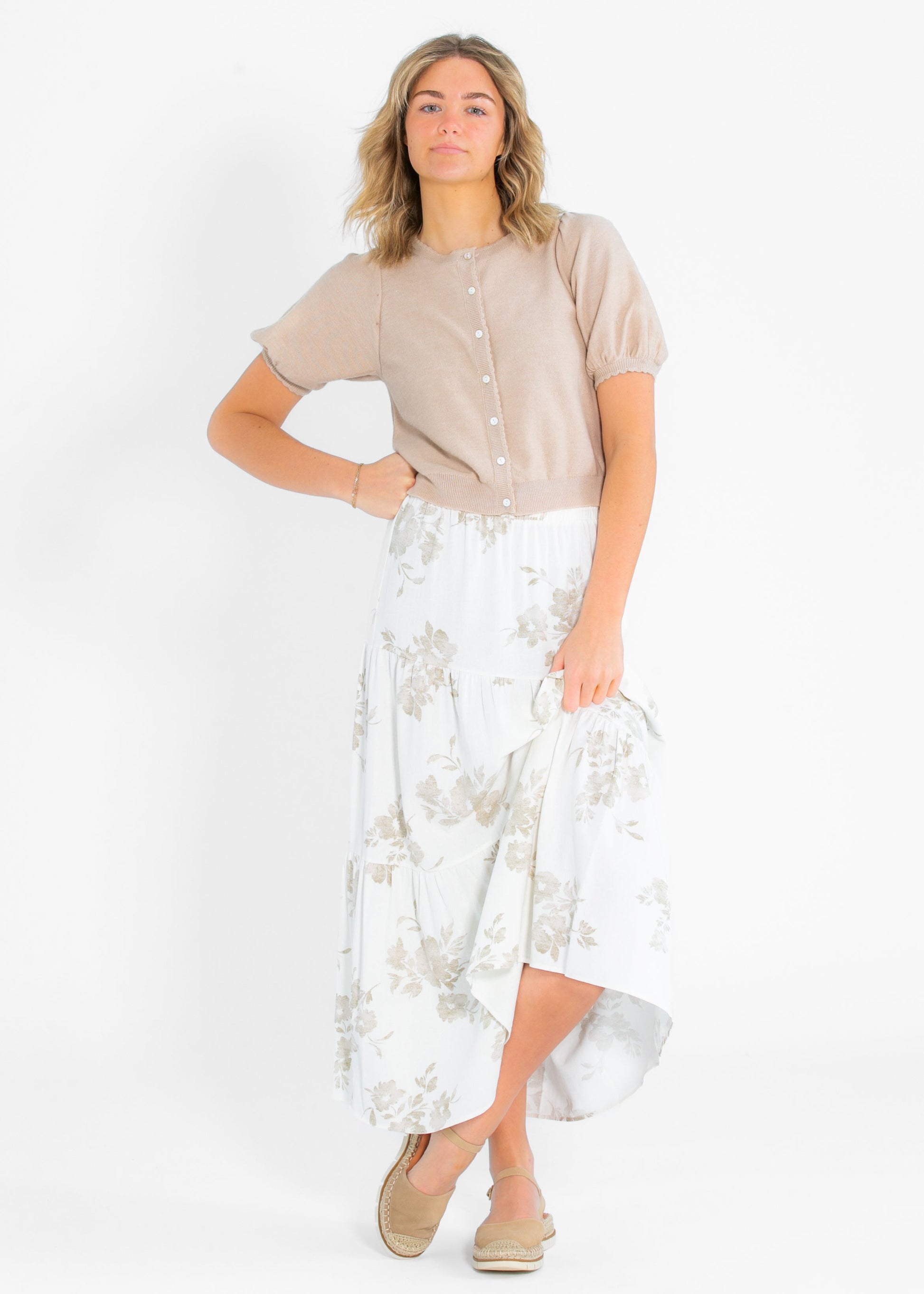 Jill Floral Stretch Waist Floral Tiered Maxi Skirt IC Skirts