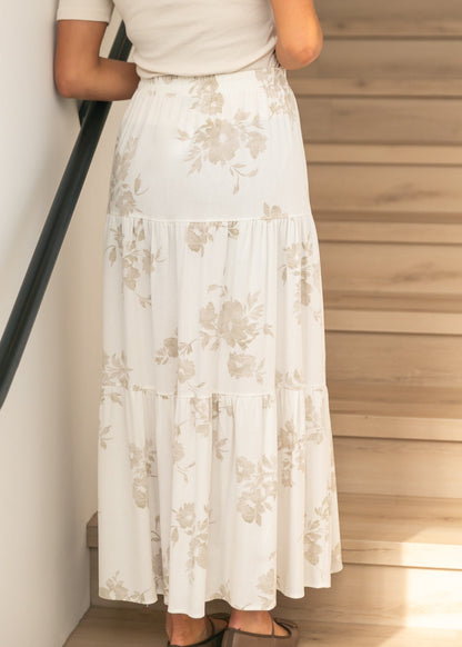 Jill Floral Stretch Waist Floral Tiered Maxi Skirt IC Skirts