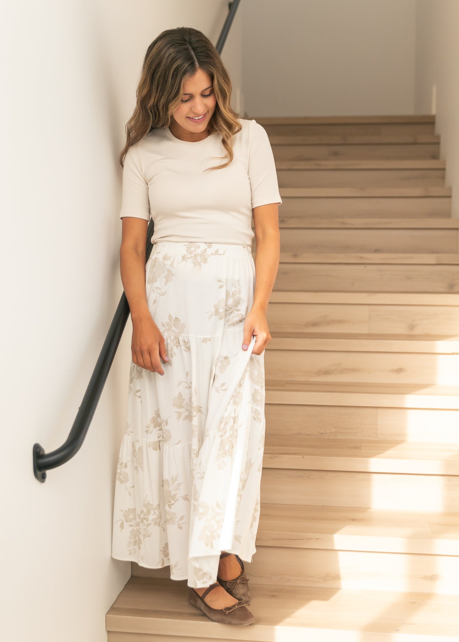 Jill Floral Stretch Waist Floral Tiered Maxi Skirt IC Skirts