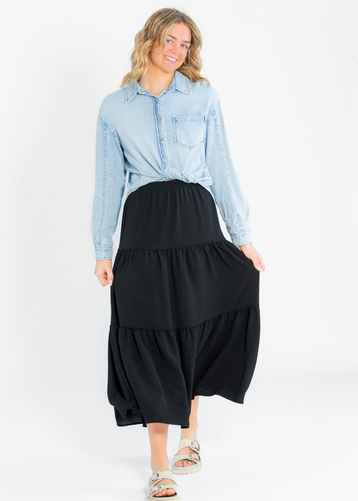Jill Stretch Waist Tiered Maxi Skirt IC Skirts
