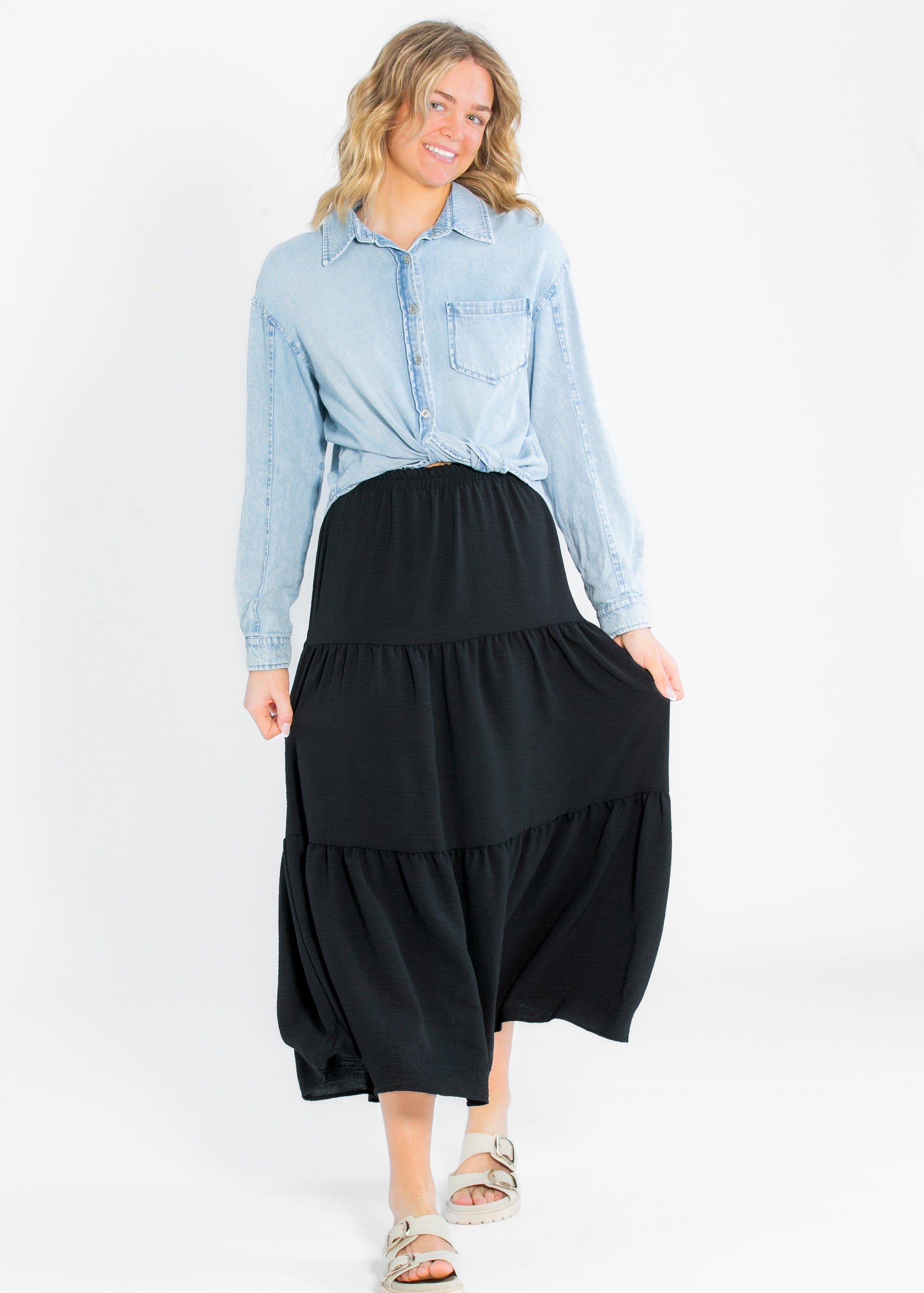 Jill Stretch Waist Tiered Maxi Skirt IC Skirts