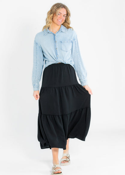 Jill Stretch Waist Tiered Maxi Skirt IC Skirts