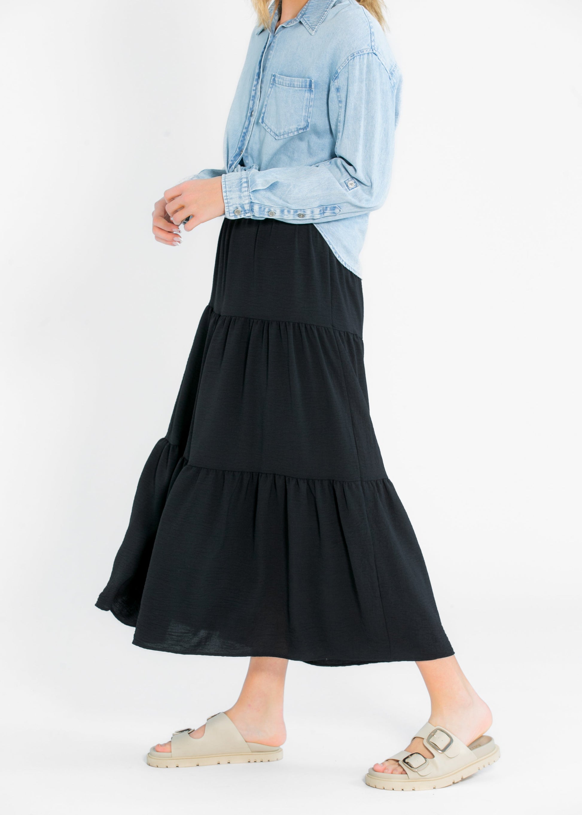 Jill Stretch Waist Tiered Maxi Skirt IC Skirts