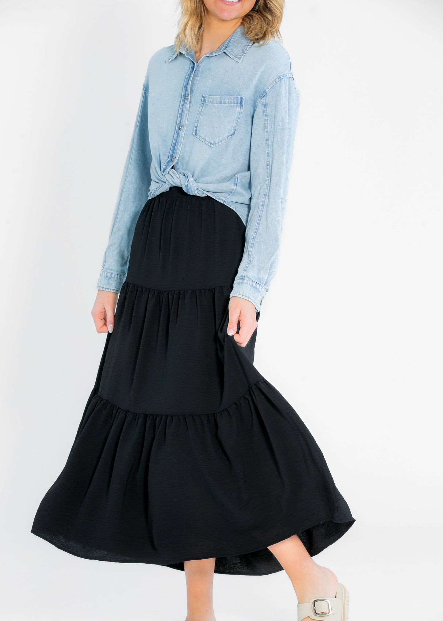 Jill Stretch Waist Tiered Maxi Skirt IC Skirts