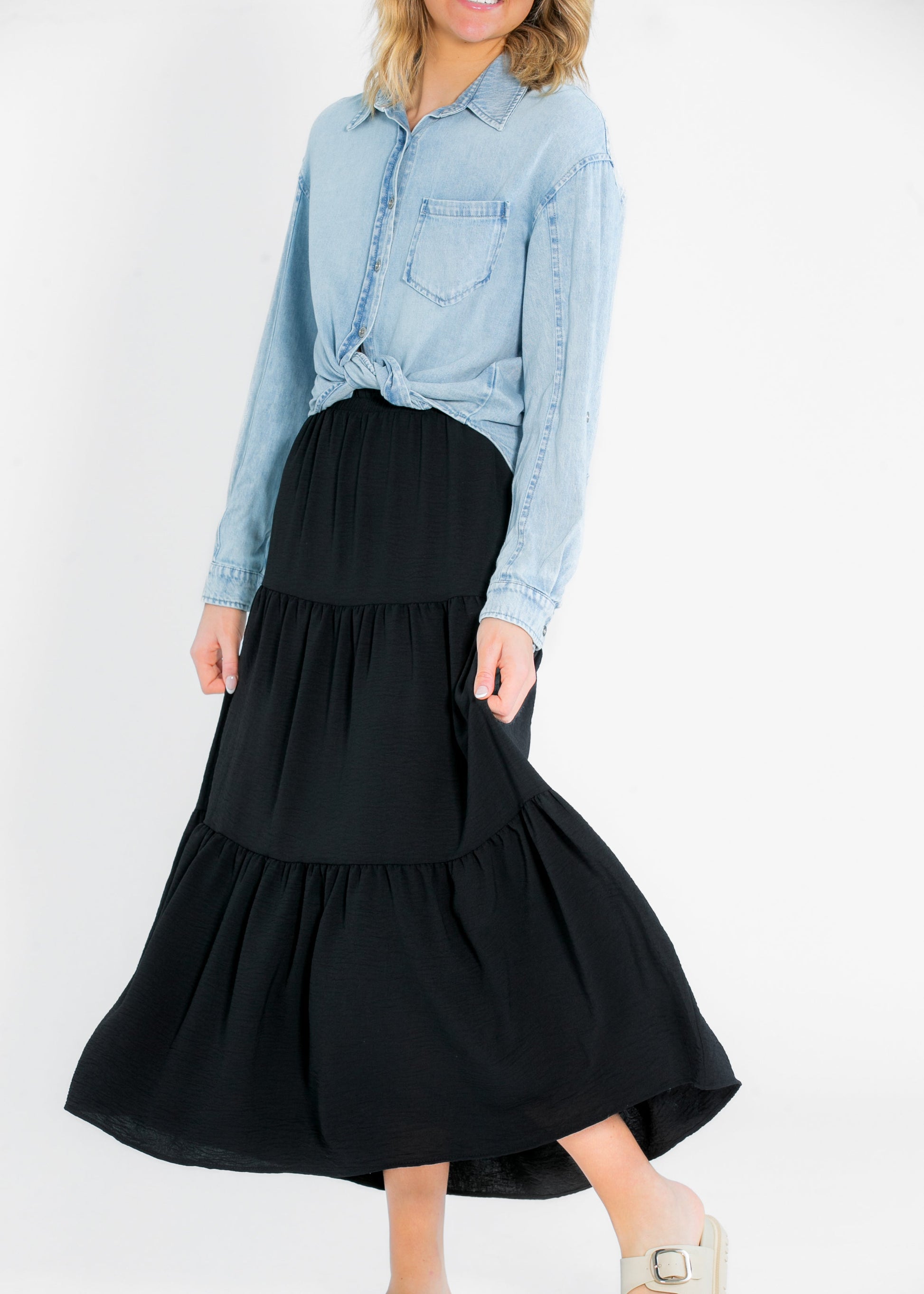 Jill Stretch Waist Tiered Maxi Skirt IC Skirts