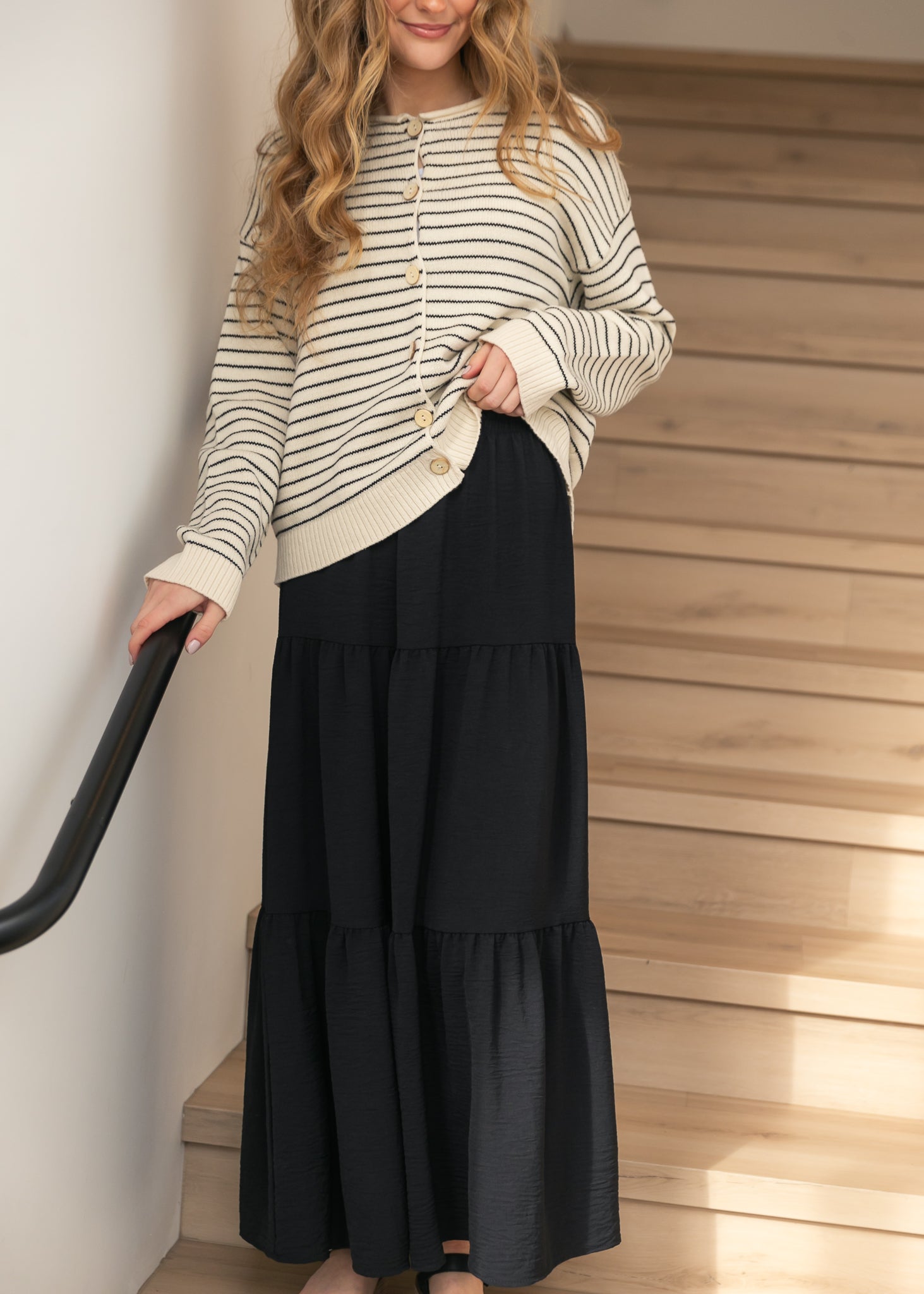 Jill Stretch Waist Tiered Maxi Skirt IC Skirts