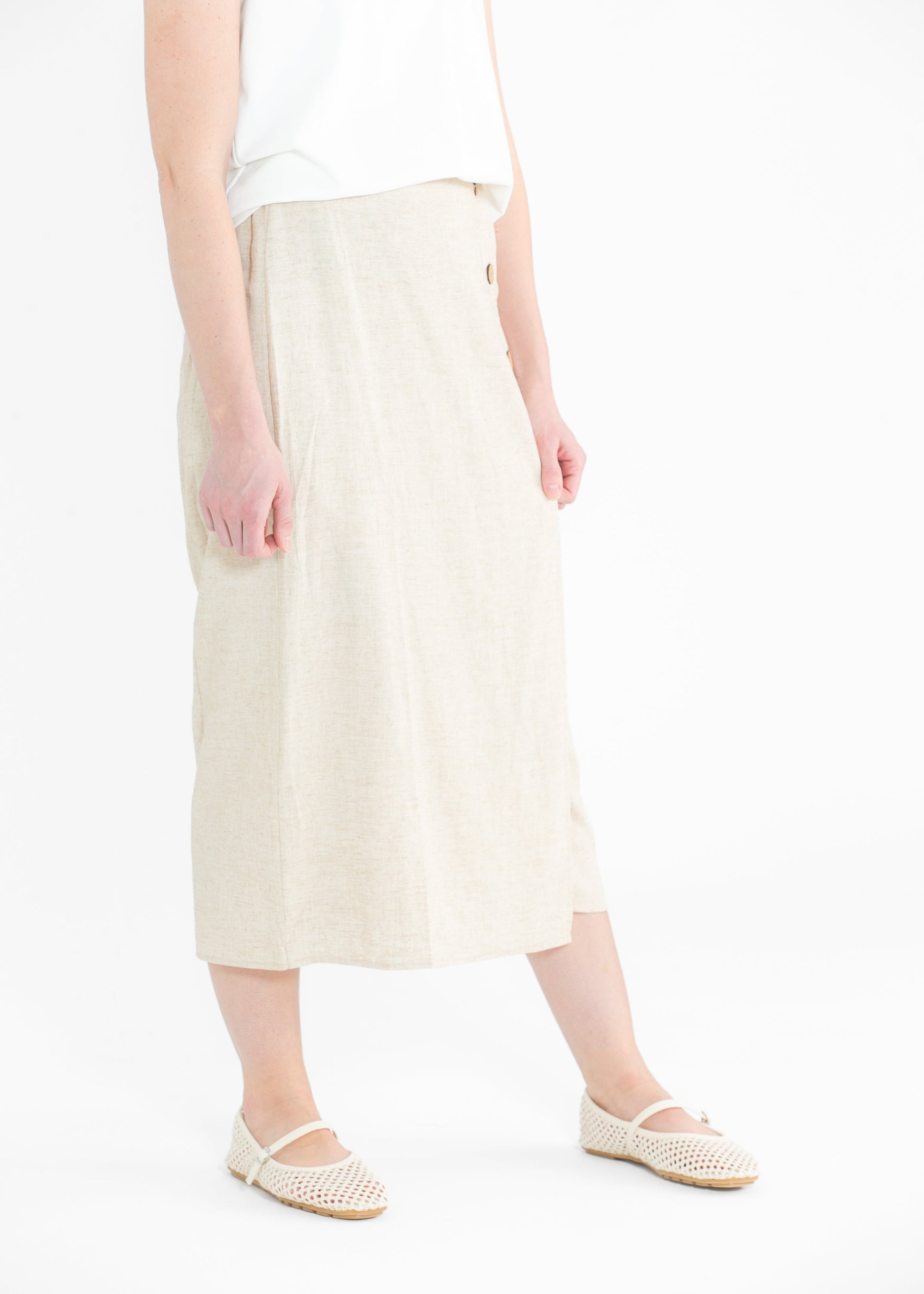 Jolene Linen Blend Button Midi Skirt FF Skirts
