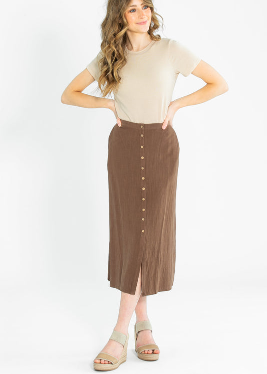 Jolene Linen Blend Button Up Midi Skirt FF Skirts