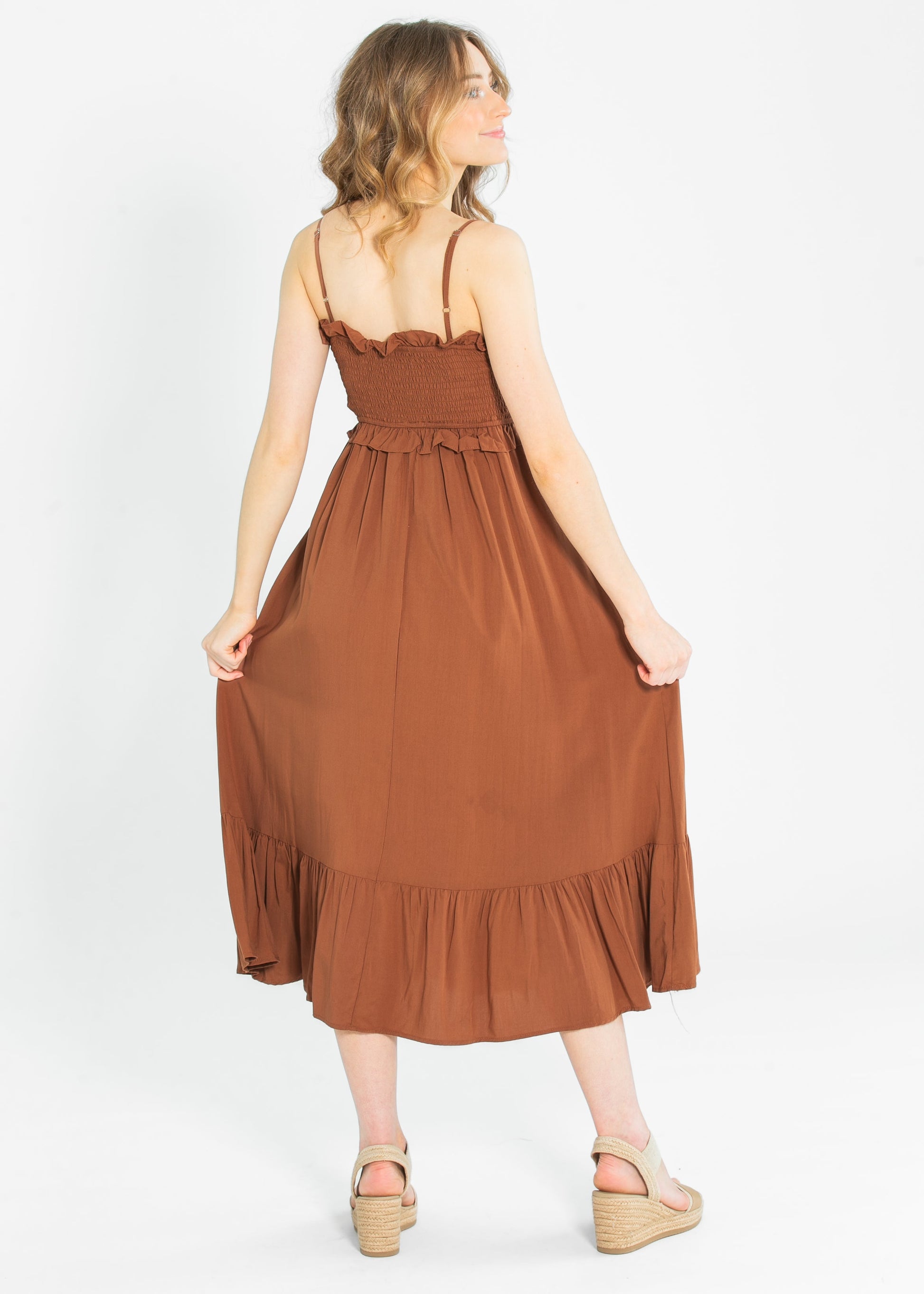 Jones Ruffle Detail Smocked Maxi Dress FF Dresses