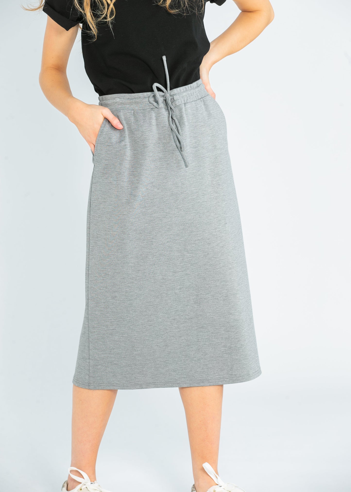 Jordan Gray Pinstripe Knit Midi Skirt IC Skirts