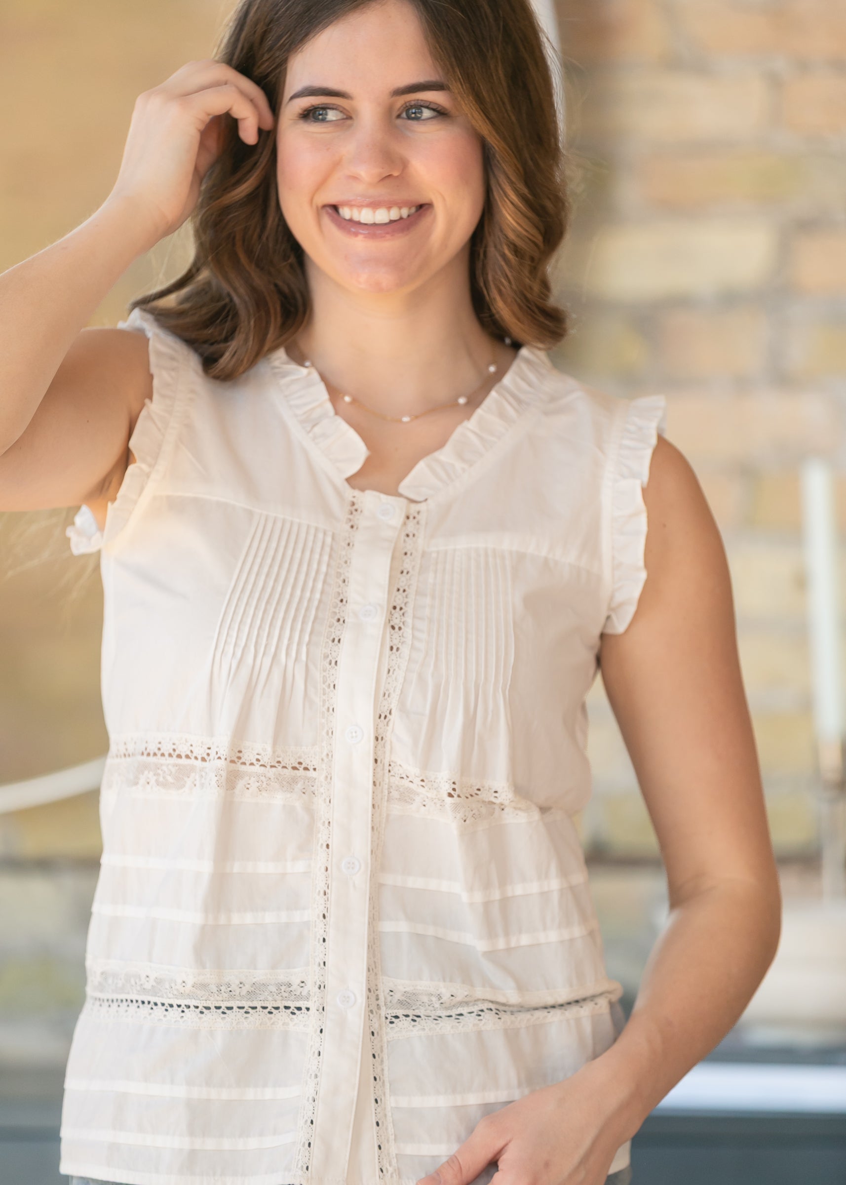 Josephine Pleated Cotton Blouse FF Tops