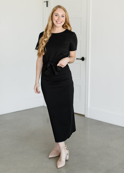 Julia Knit Belted Midi Dress - FINAL SALE IC Dresses Black / XS