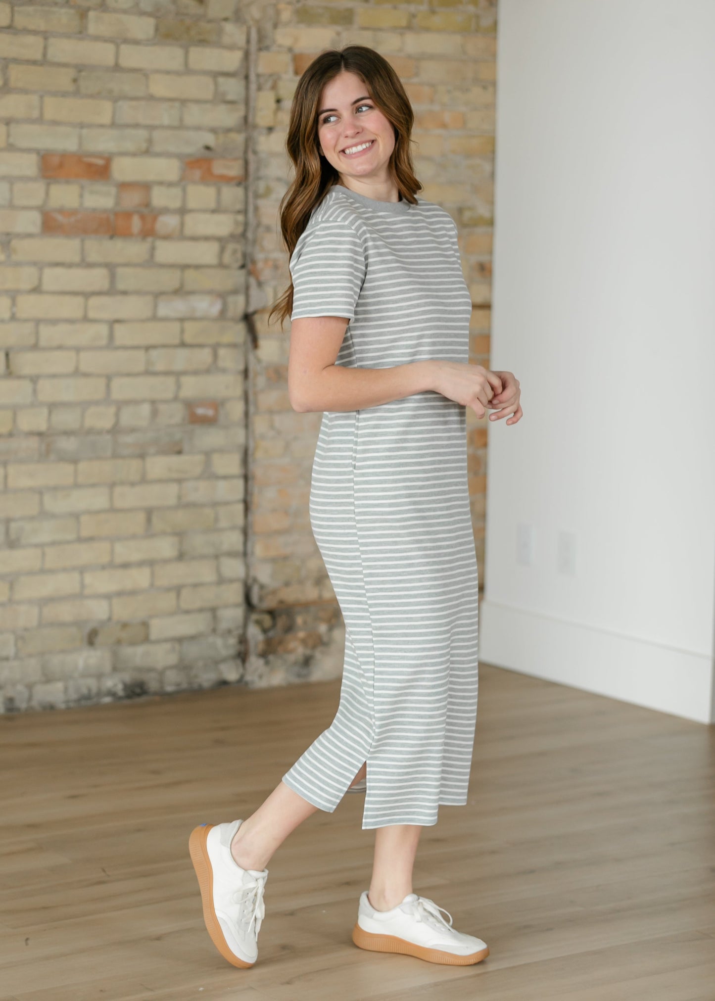 Kaci Gray Striped T-Shirt Dress IC Dresses