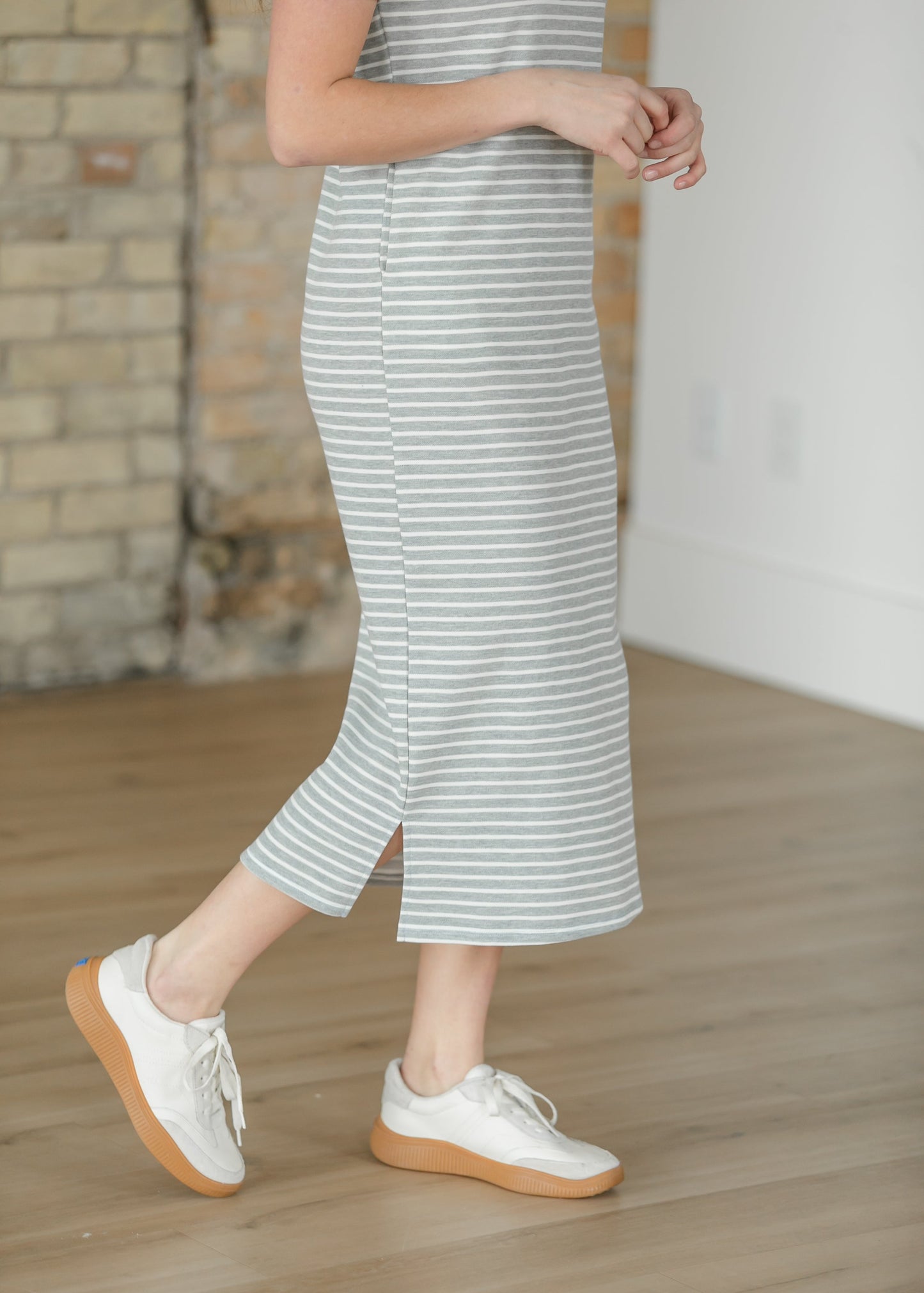 Kaci Gray Striped T-Shirt Dress IC Dresses