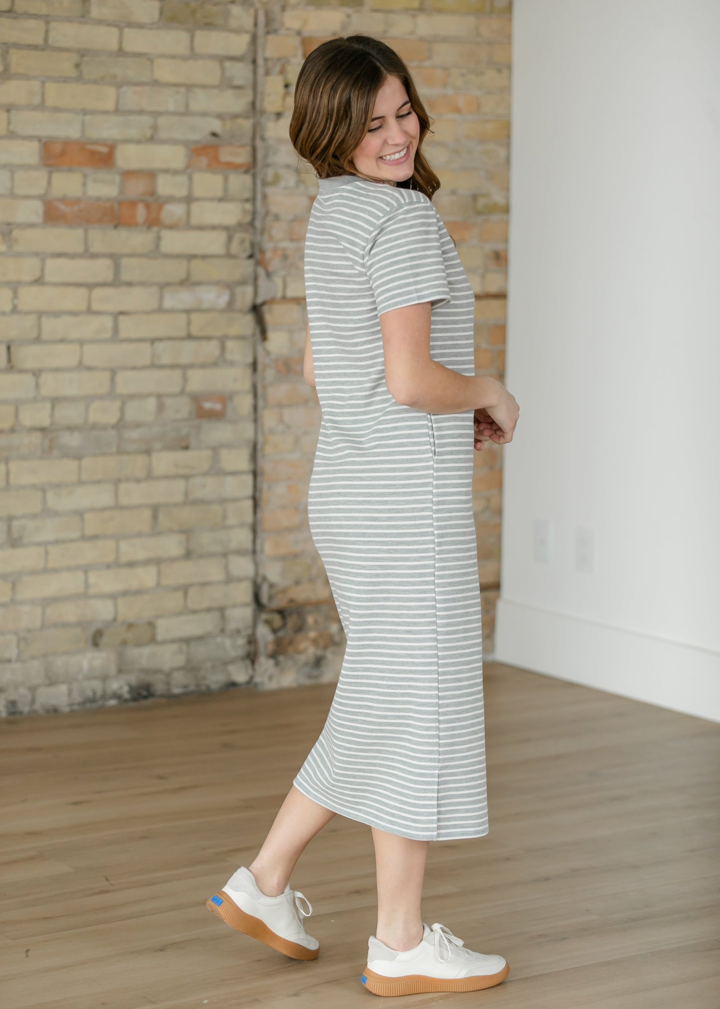 Kaci Gray Striped T-Shirt Dress IC Dresses
