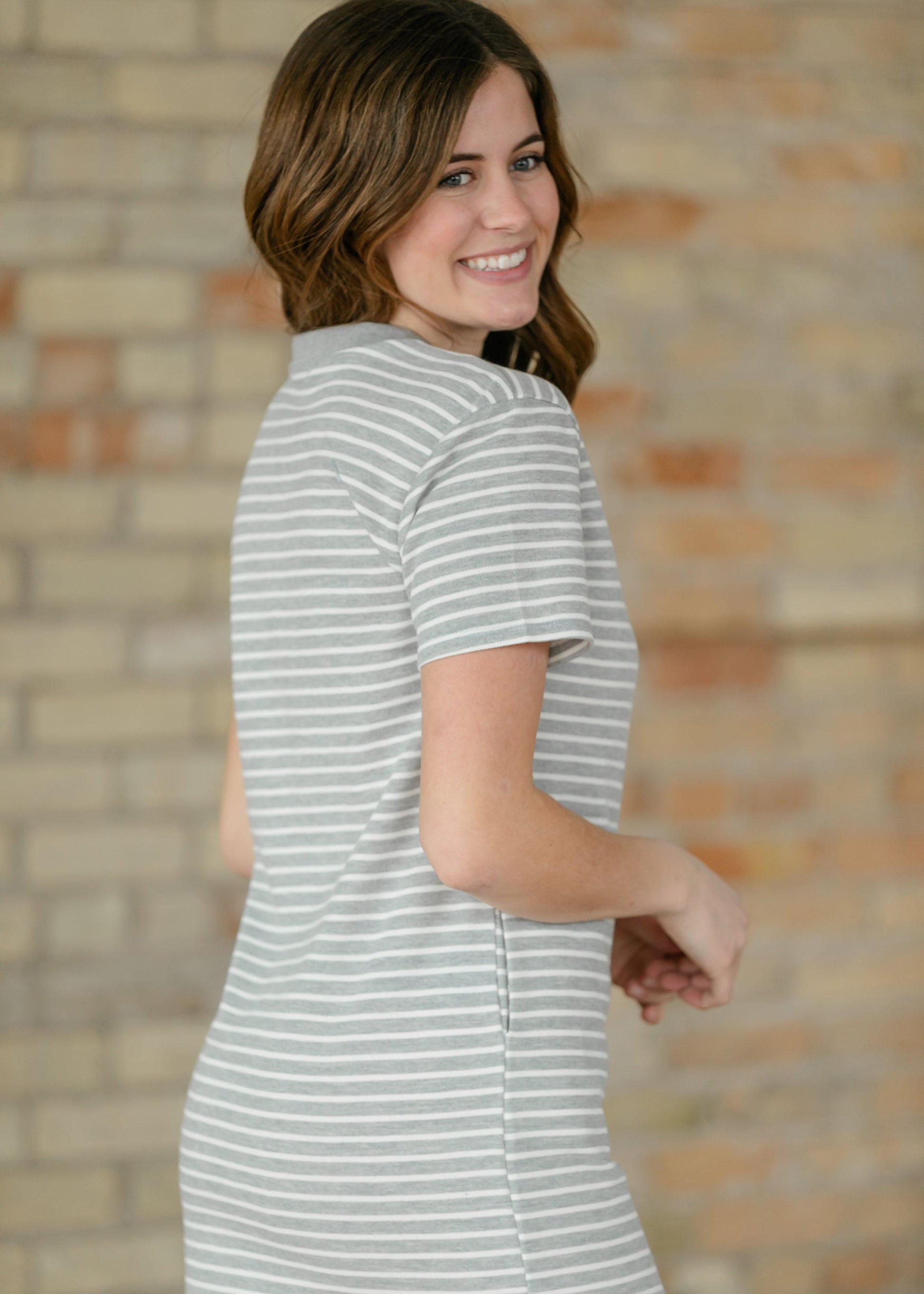 Kaci Gray Striped T-Shirt Dress IC Dresses