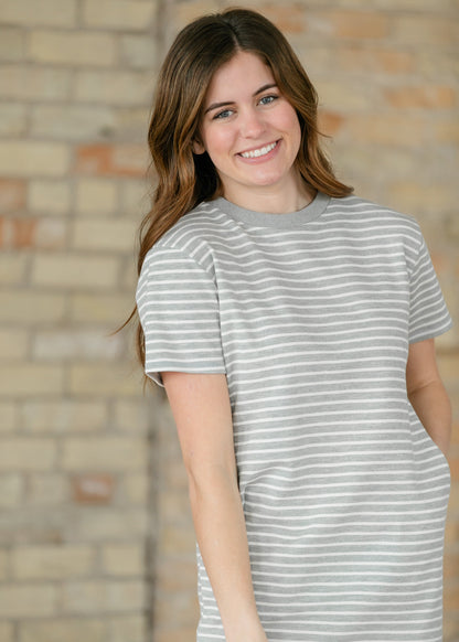 Kaci Gray Striped T-Shirt Dress IC Dresses