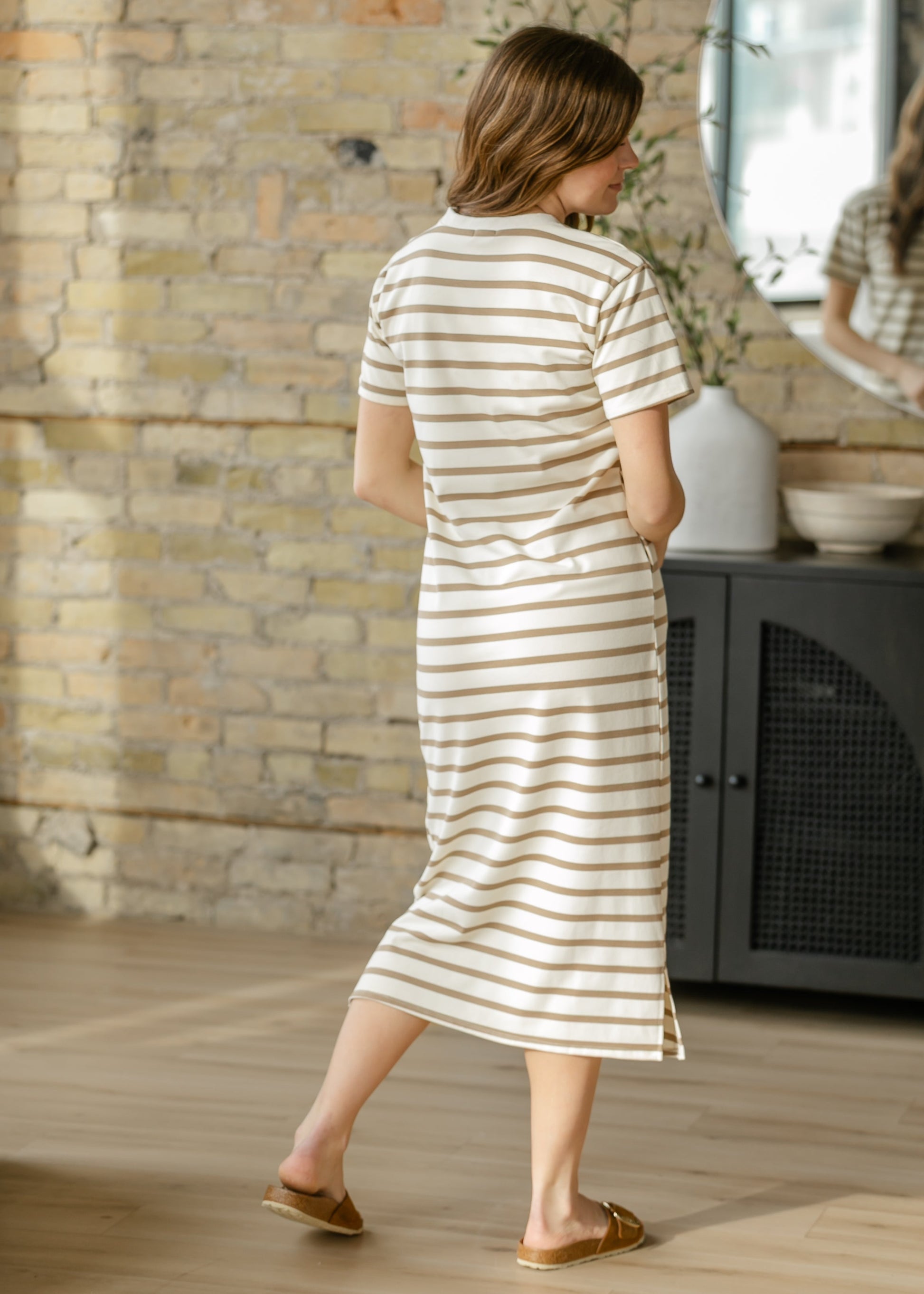 Kaci Taupe Striped T-Shirt Dress IC Dresses