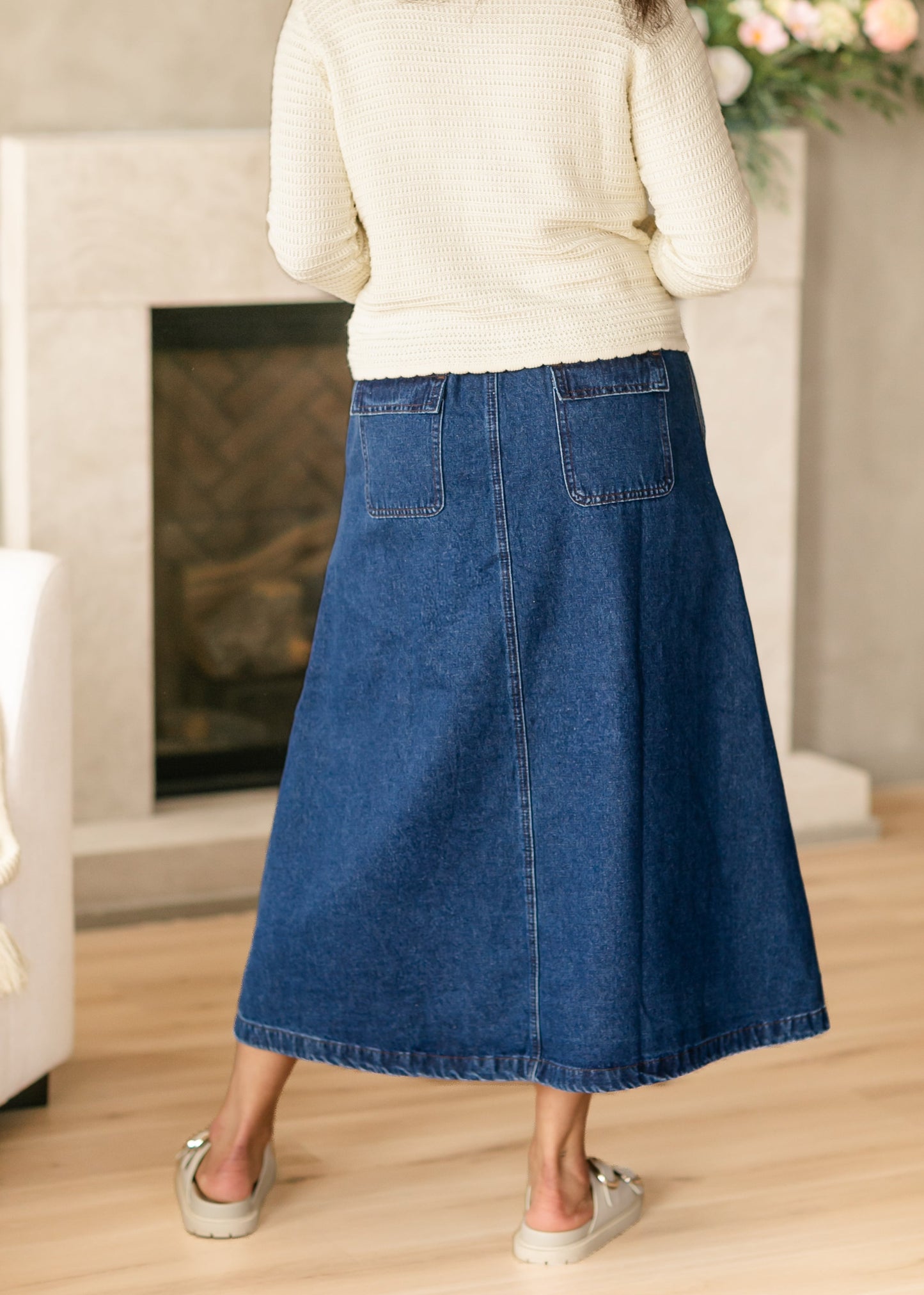Karly Drawstring Denim Midi Skirt FF Skirts