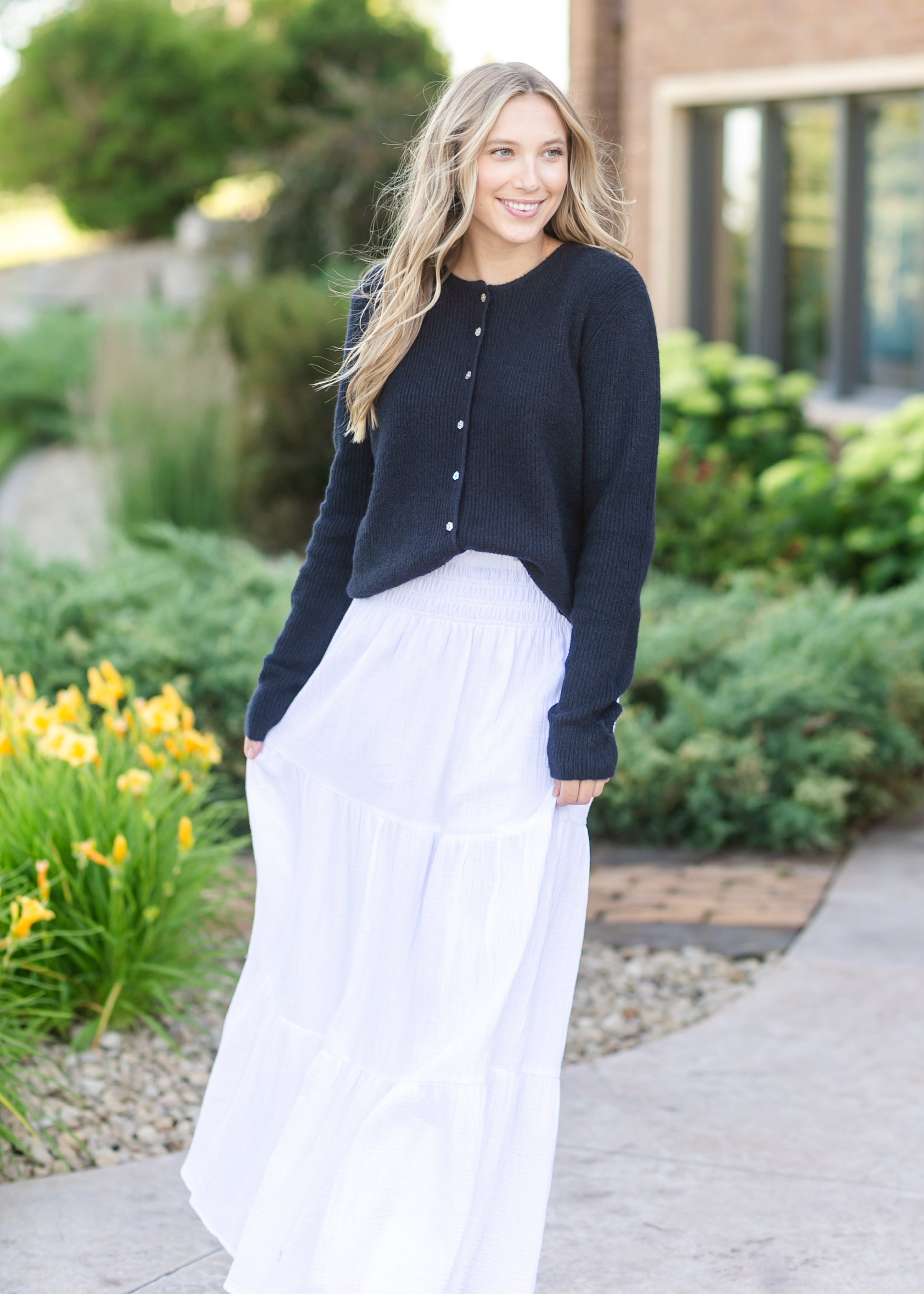 Kasey Flower Button Cardigan FF Tops