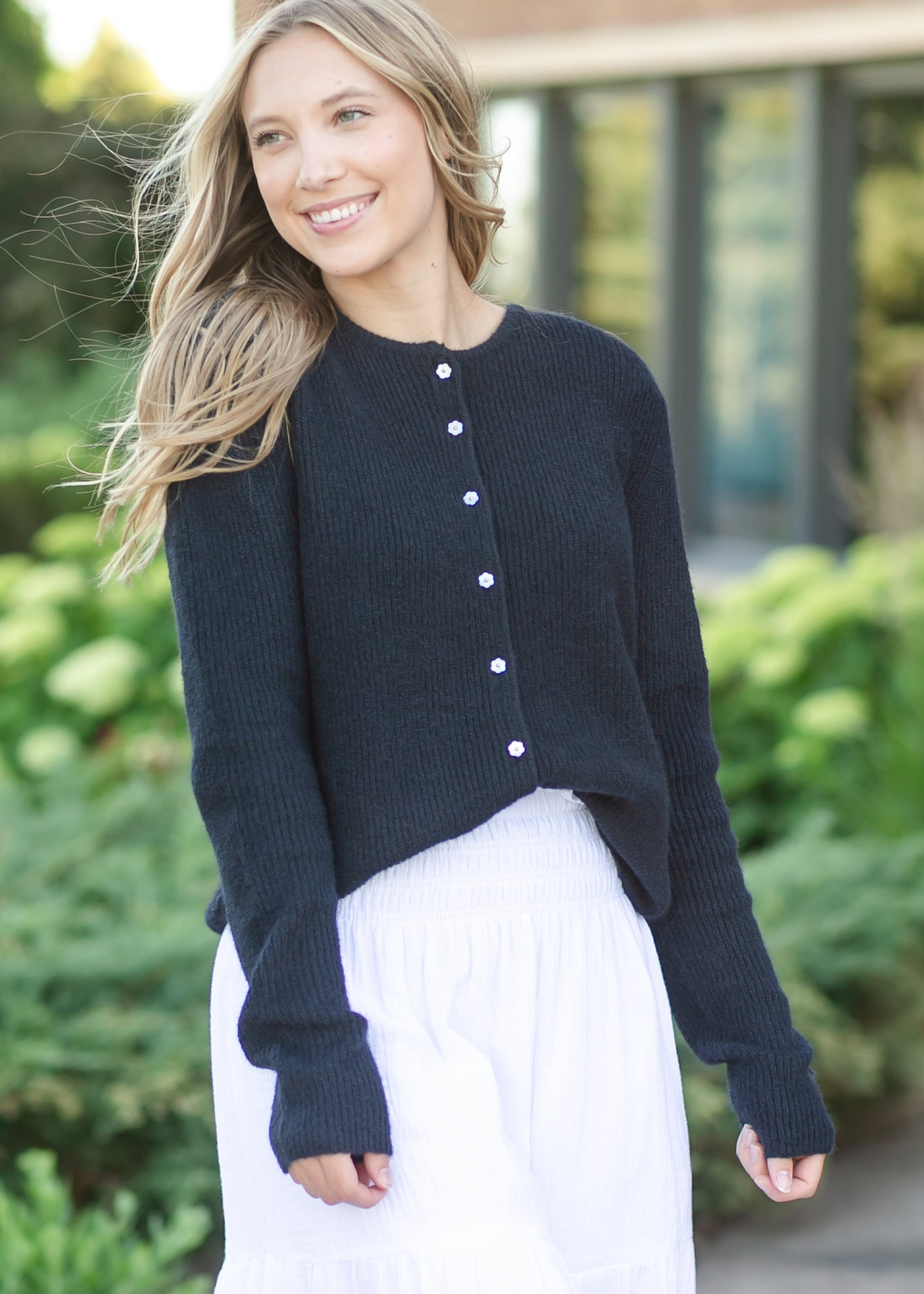 Kasey Flower Button Cardigan FF Tops
